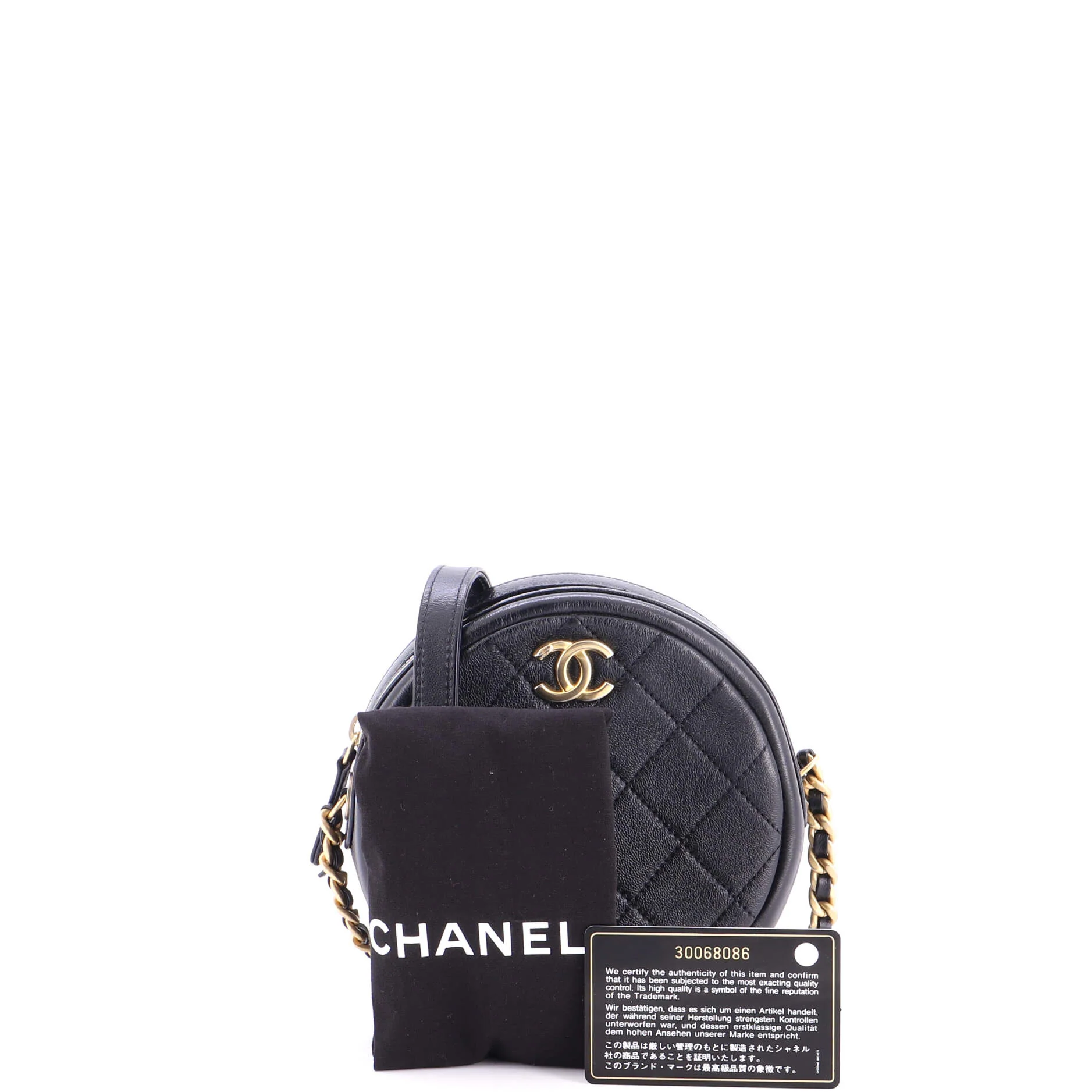 Round Chain Crossbody Bag Quilted Shiny Lambskin Small - Image 2