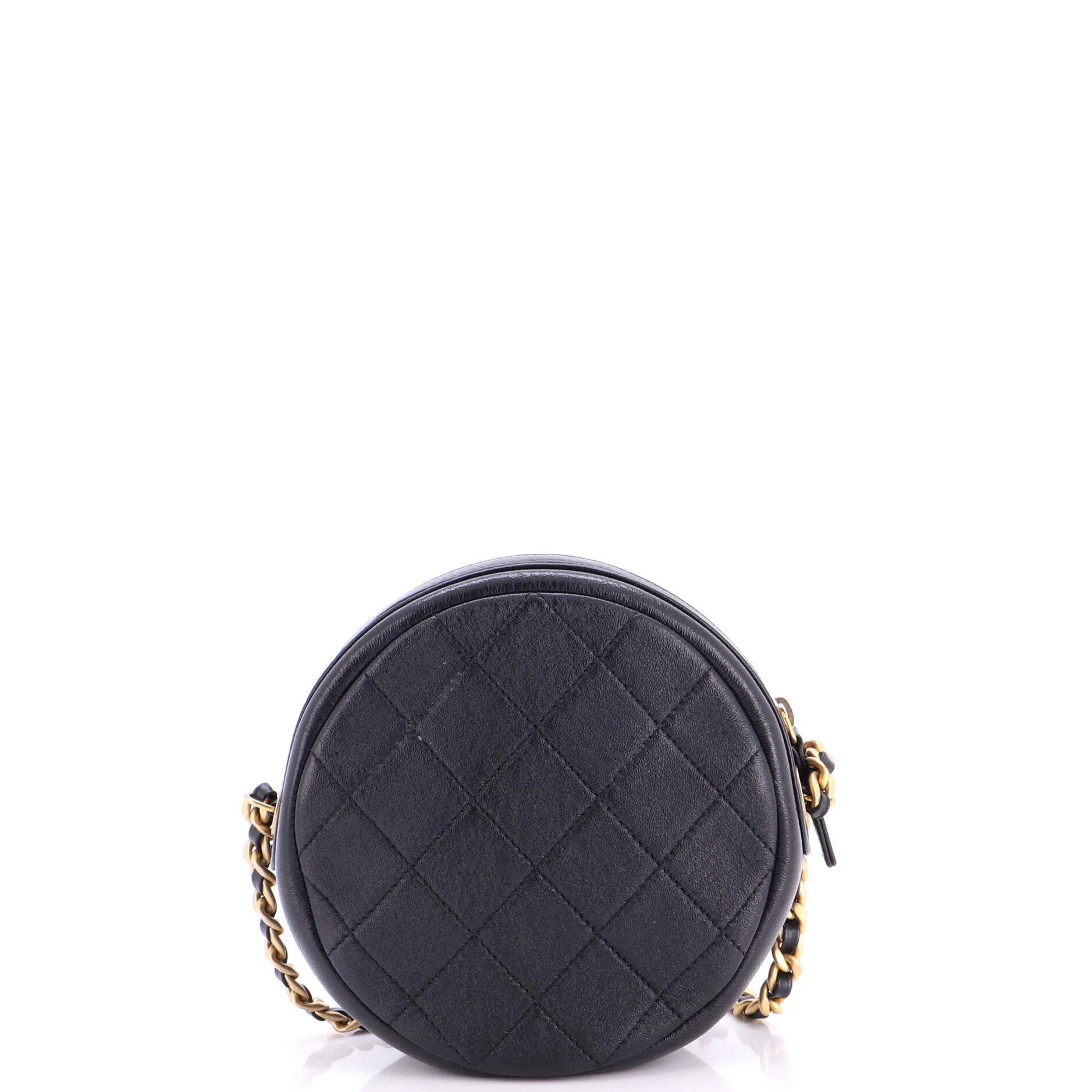 Round Chain Crossbody Bag Quilted Shiny Lambskin Small - Image 4