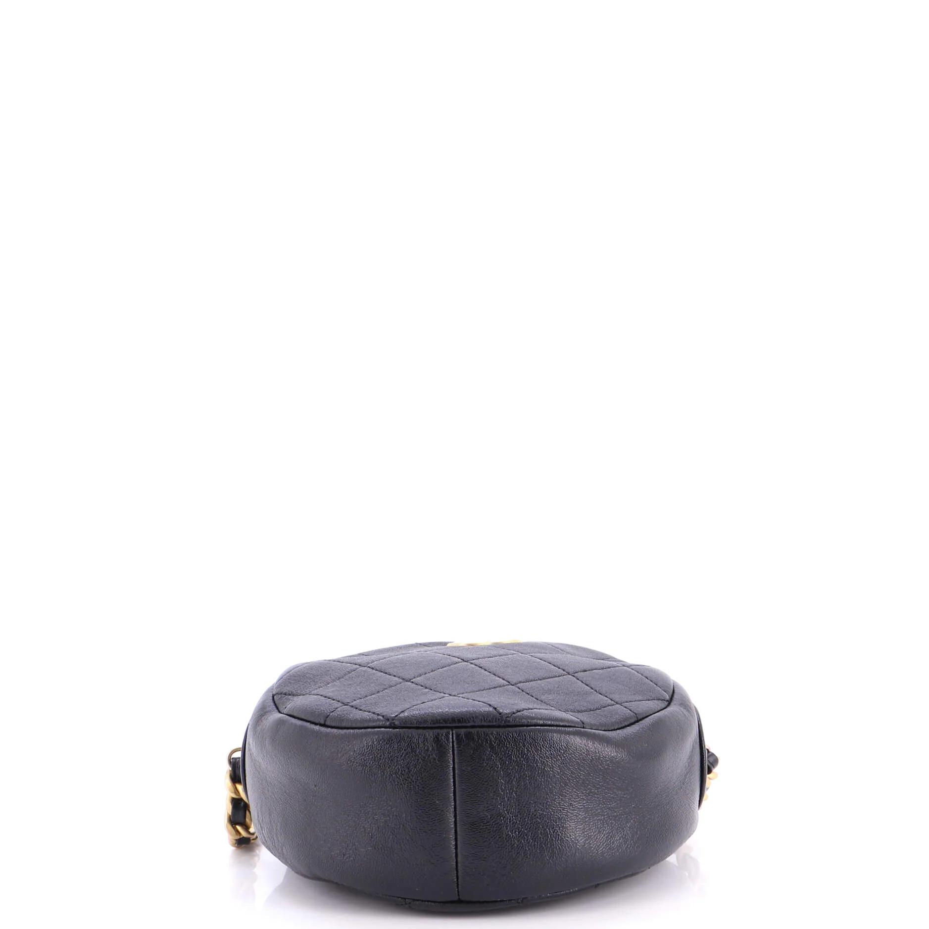 Round Chain Crossbody Bag Quilted Shiny Lambskin Small - Image 5