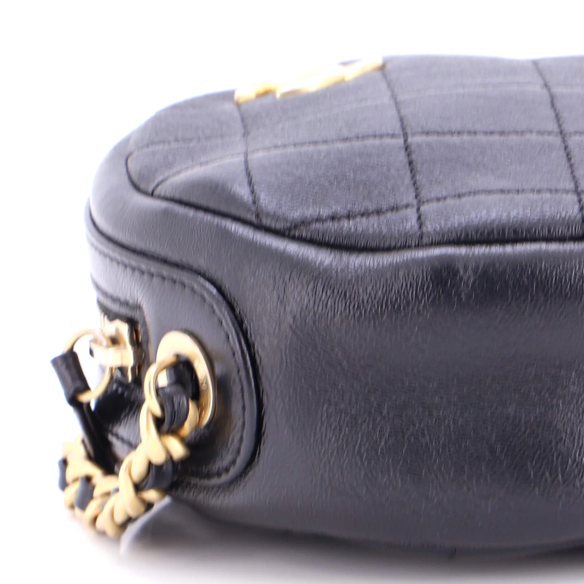 Round Chain Crossbody Bag Quilted Shiny Lambskin Small - Image 7