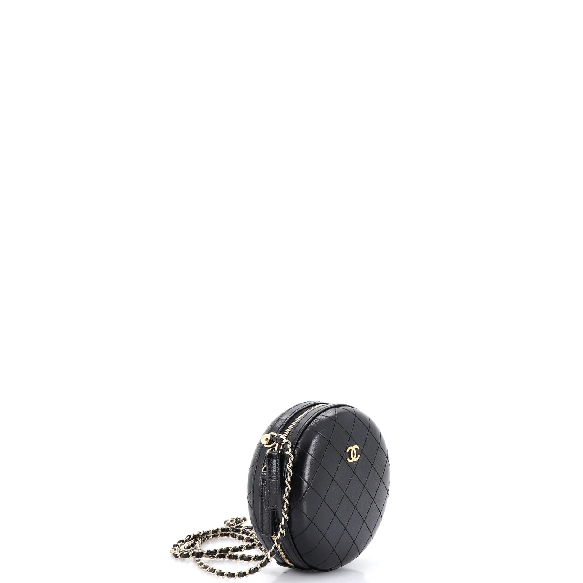 Round Chain Crossbody Bag Stitched Calfskin Small - Image 2