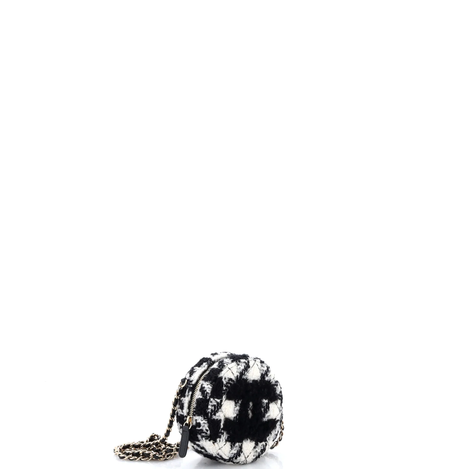 Round Clutch with Chain and Coin Purse Quilted Tweed with Shearling - Image 3