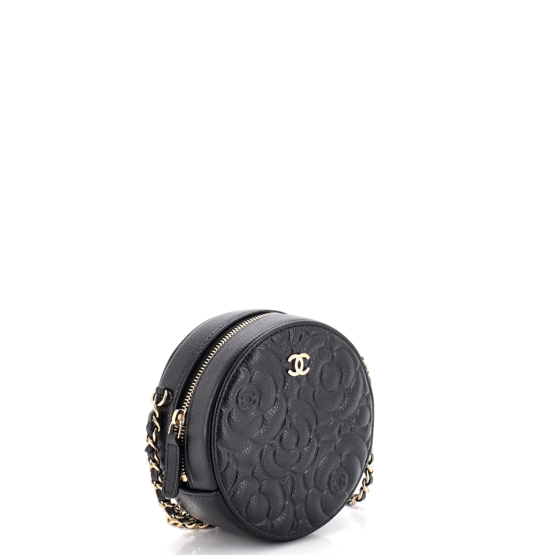 Round Clutch with Chain Camellia Caviar Mini - Image 2