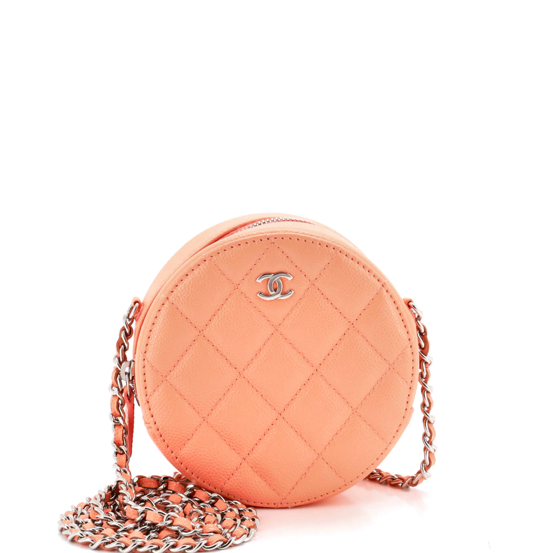 Round Clutch with Chain Quilted Caviar Mini