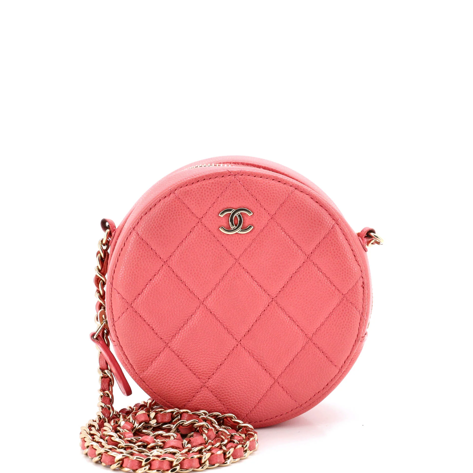 Round Clutch with Chain Quilted Caviar Mini