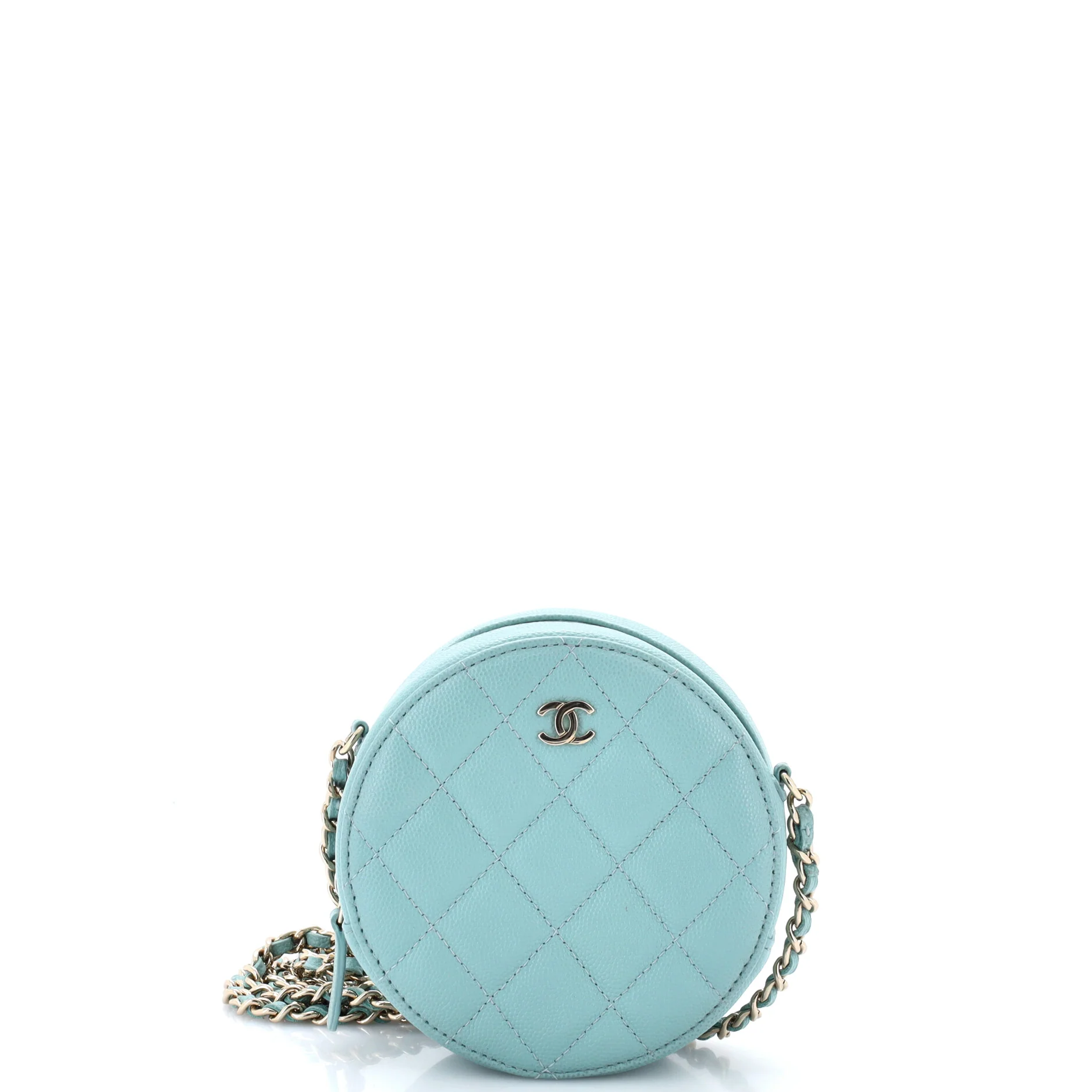 Round Clutch with Chain Quilted Caviar Mini