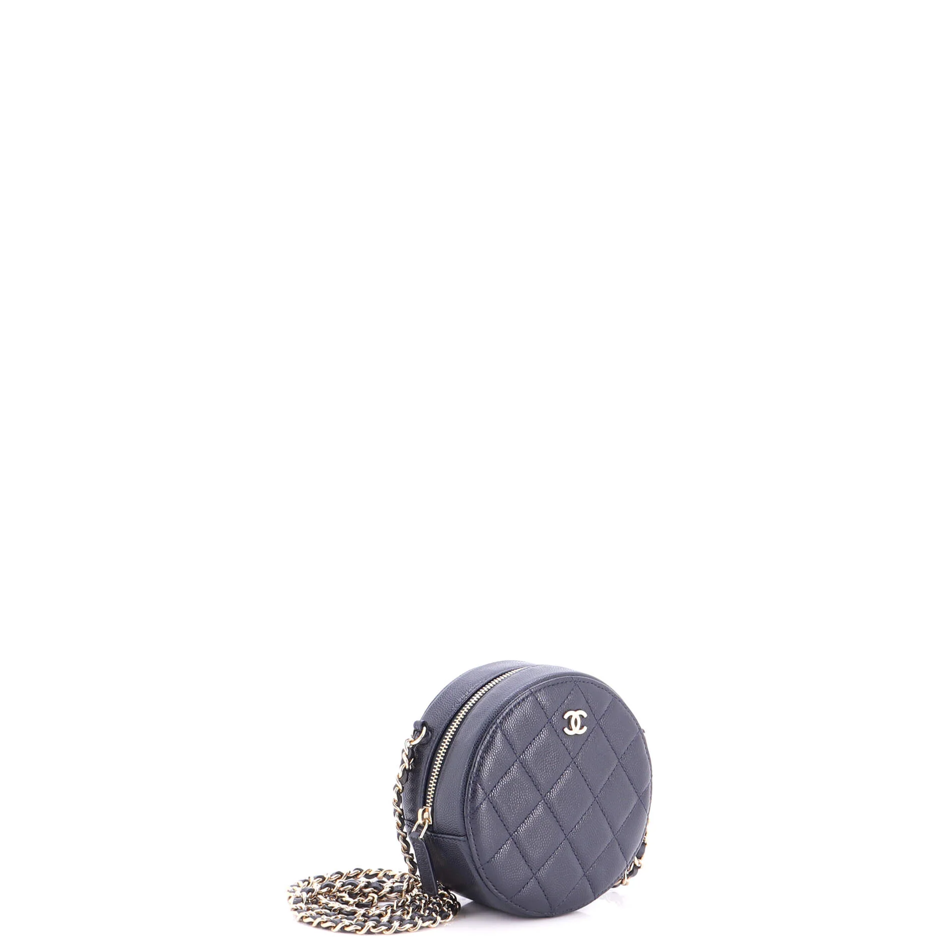 Round Clutch with Chain Quilted Caviar Mini - Image 2