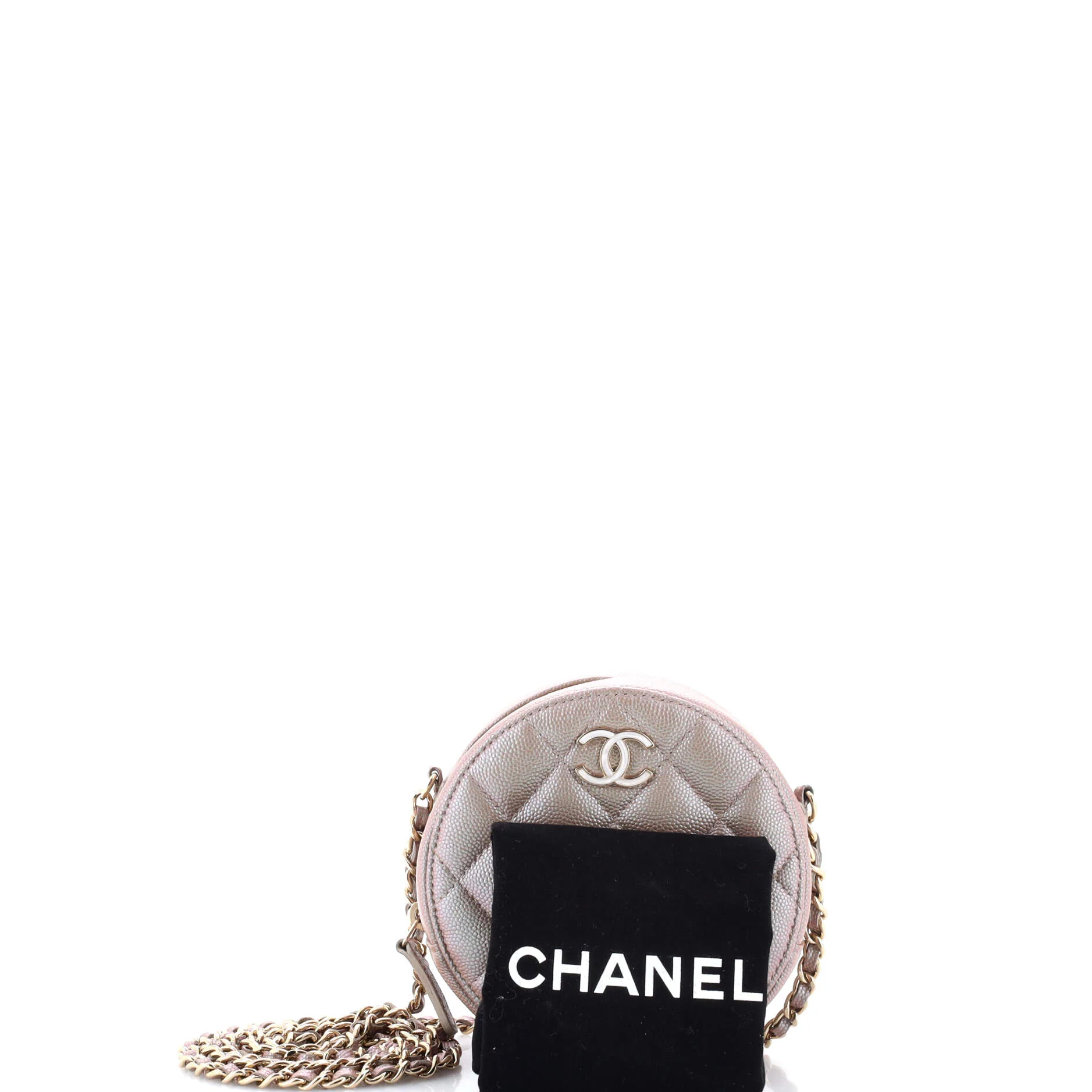 Round Clutch with Chain Quilted Iridescent Caviar Mini - Image 2