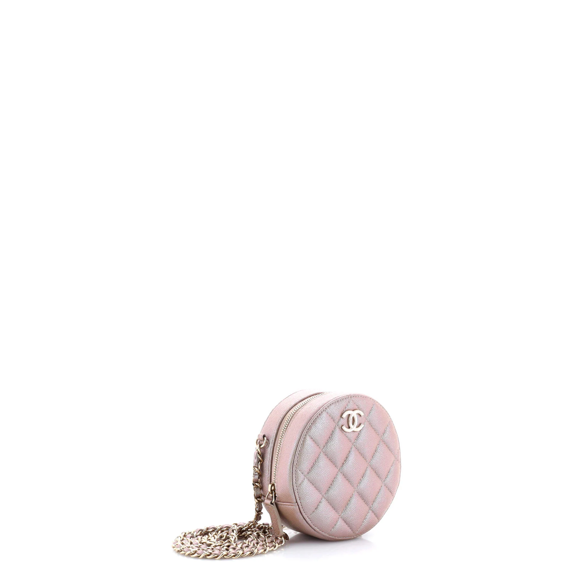 Round Clutch with Chain Quilted Iridescent Caviar Mini - Image 3