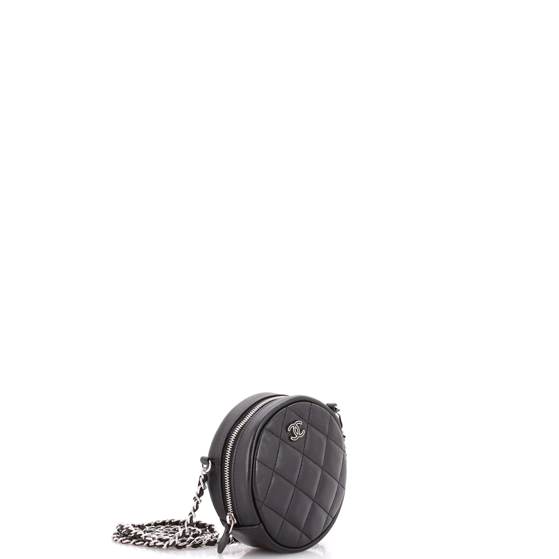 Round Clutch with Chain Quilted Lambskin Mini - Image 2