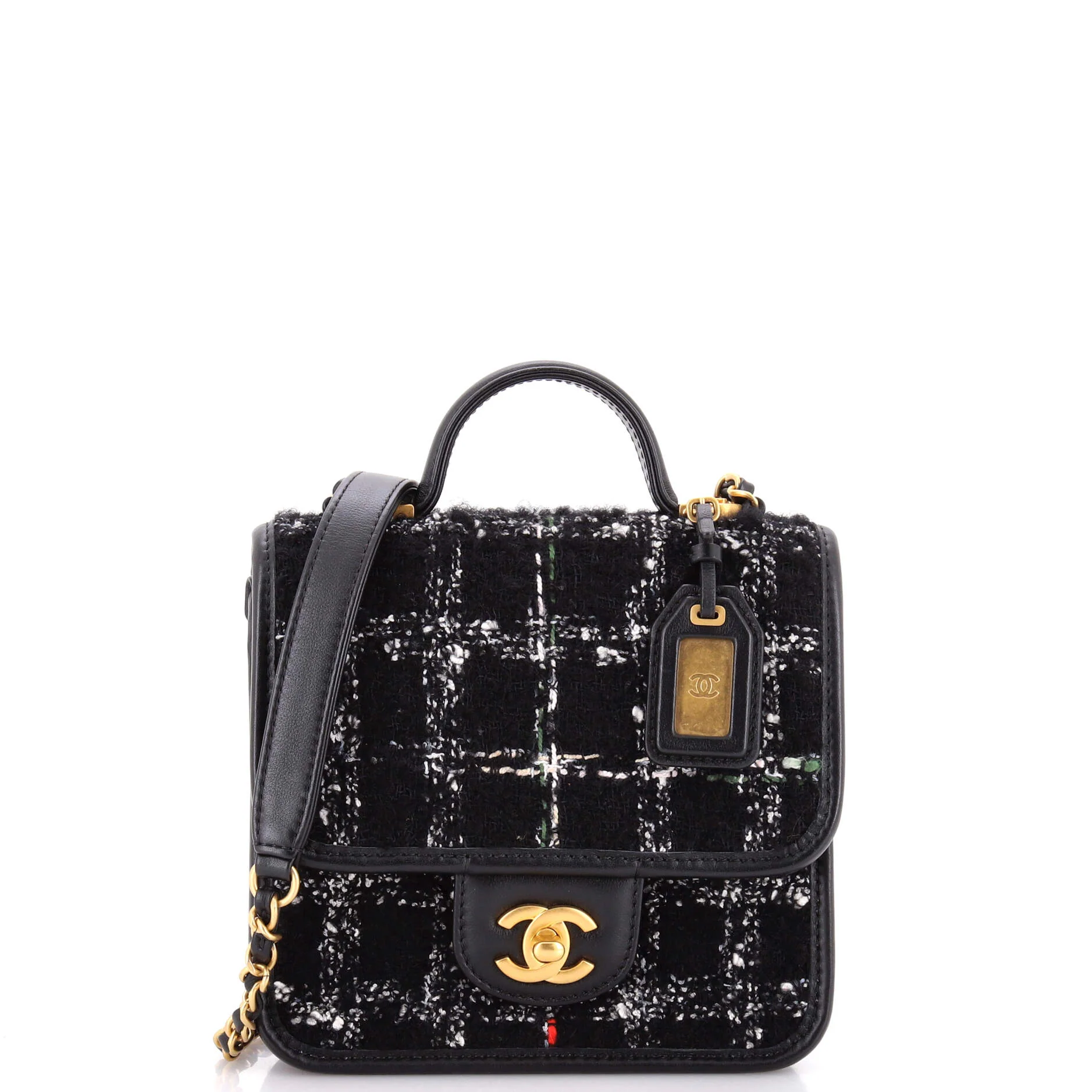 School Memory Top Handle Flap Bag Quilted Tweed Mini