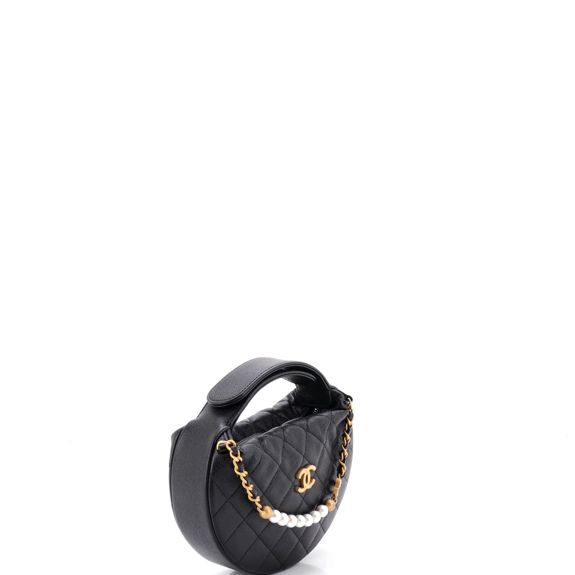Single Pearl Chain Hobo Pouch Quilted Caviar - Image 2