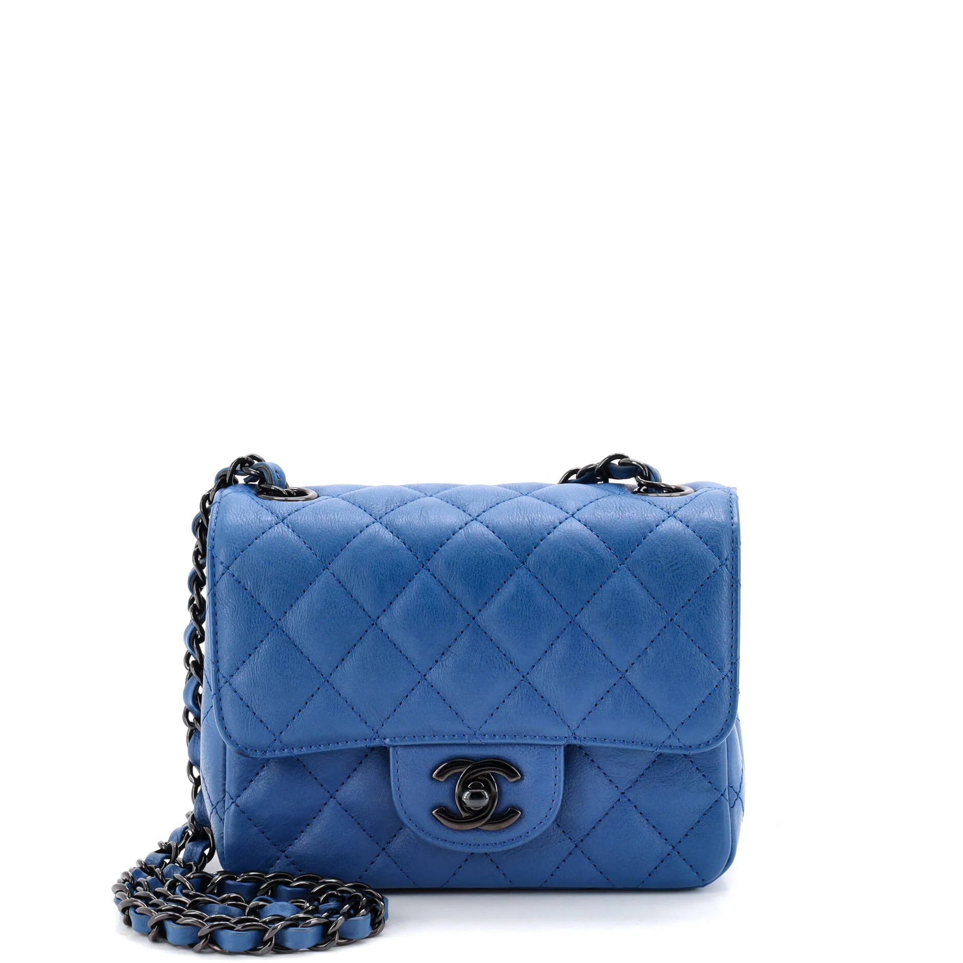 Square Classic Single Flap Bag Quilted Crumpled Calfskin Mini