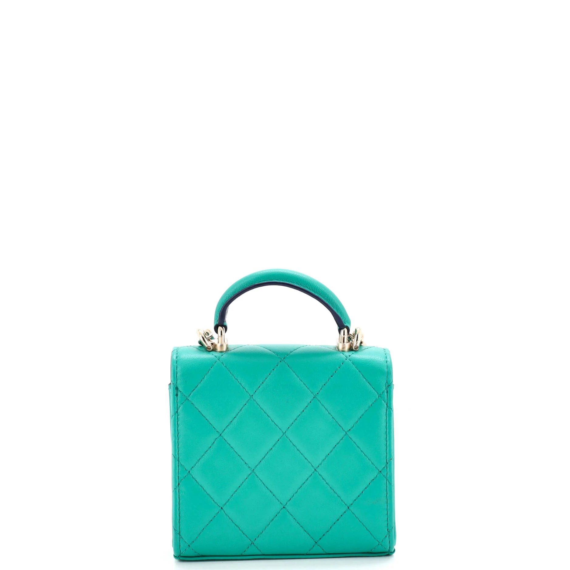 Square Classic Flap Top Handle Clutch with Chain Quilted Lambskin - Image 3