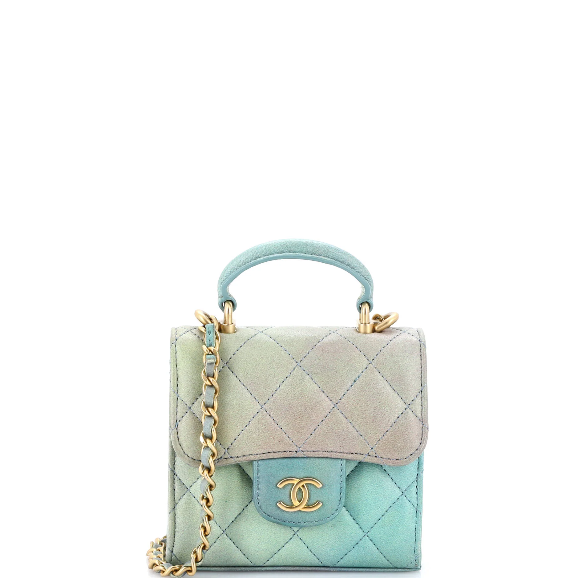 Square Classic Flap Top Handle Clutch with Chain Quilted Lambskin