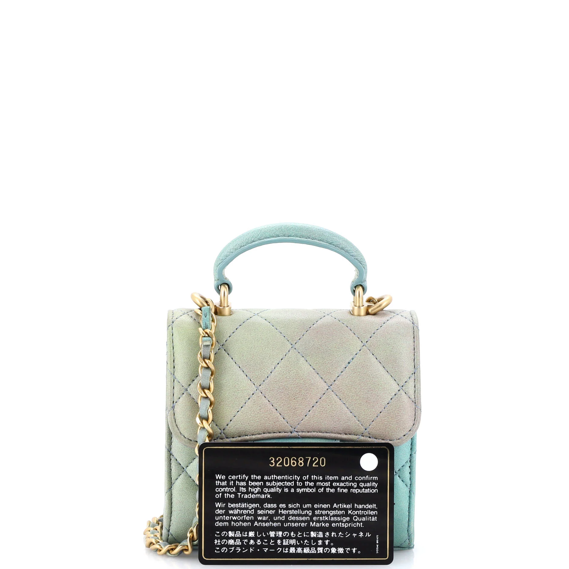 Square Classic Flap Top Handle Clutch with Chain Quilted Lambskin - Image 2