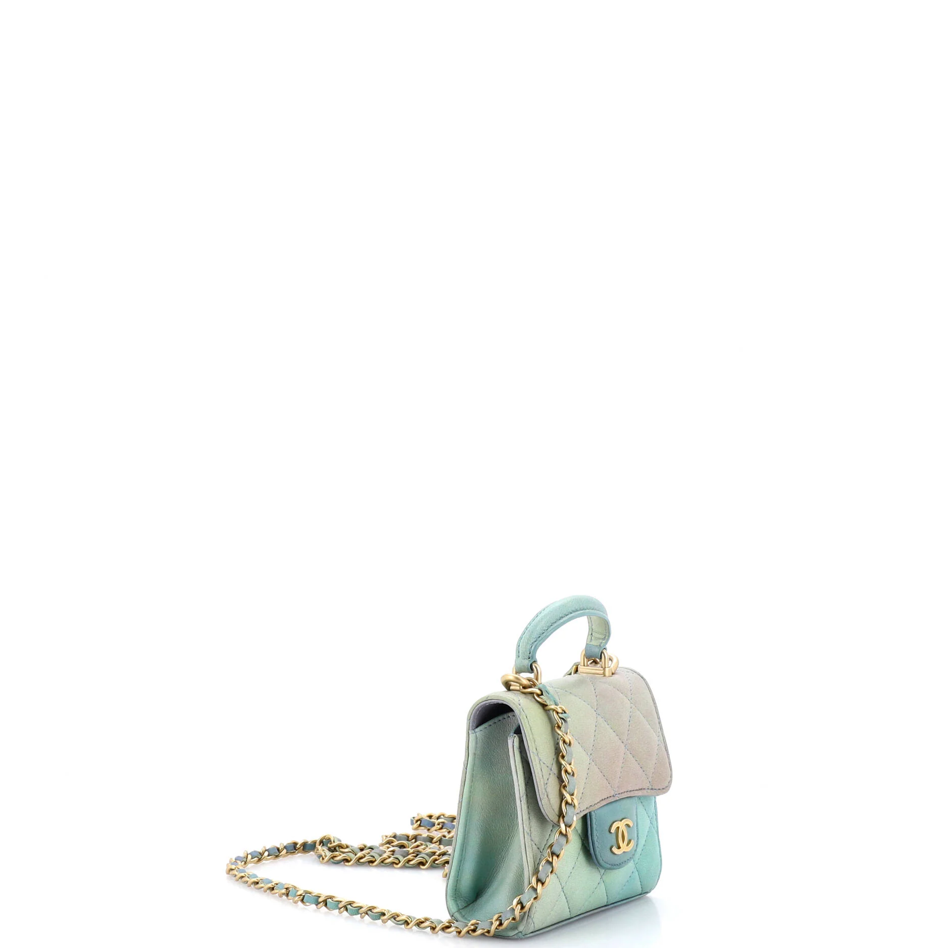 Square Classic Flap Top Handle Clutch with Chain Quilted Lambskin - Image 3