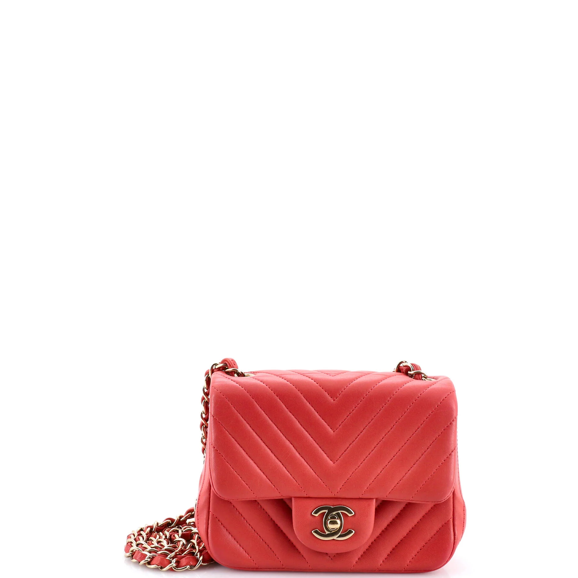 Square Classic Single Flap Bag Chevron Lambskin Mini
