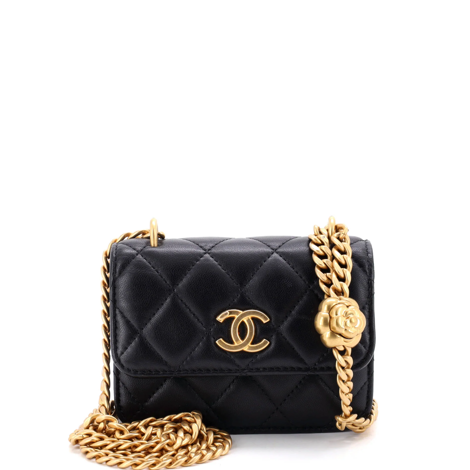 Sweet Camellia Flap Clutch with Chain Quilted Lambskin Mini