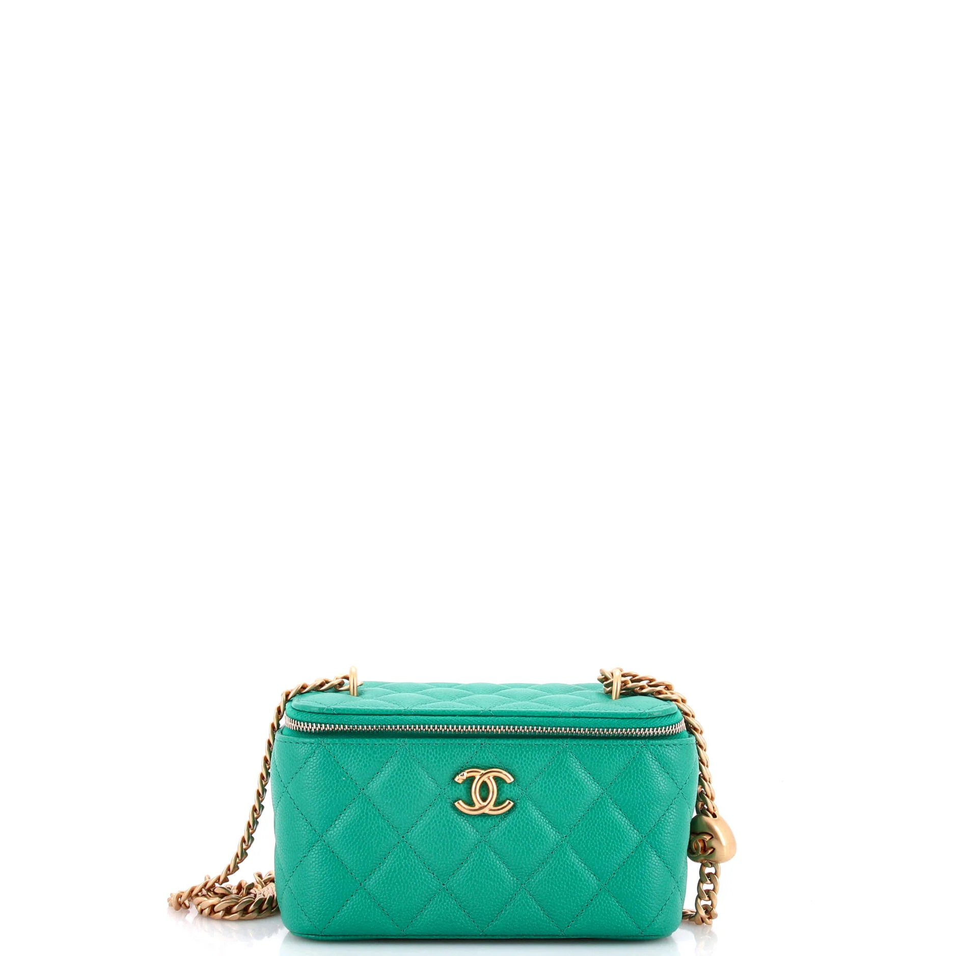 Sweet Heart Vanity Case with Chain Quilted Caviar Small