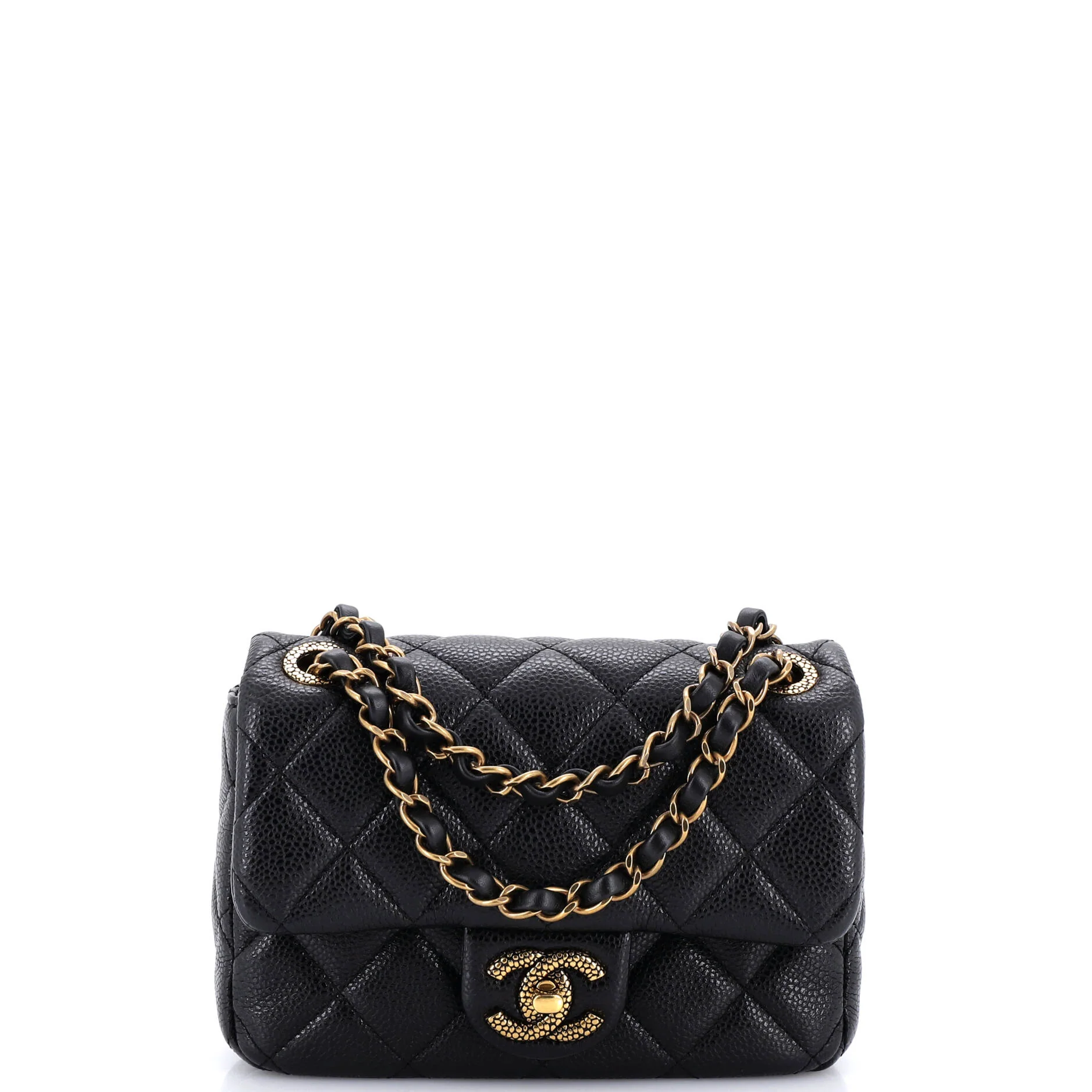 Textured CC Classic Single Flap Bag Quilted Caviar Mini