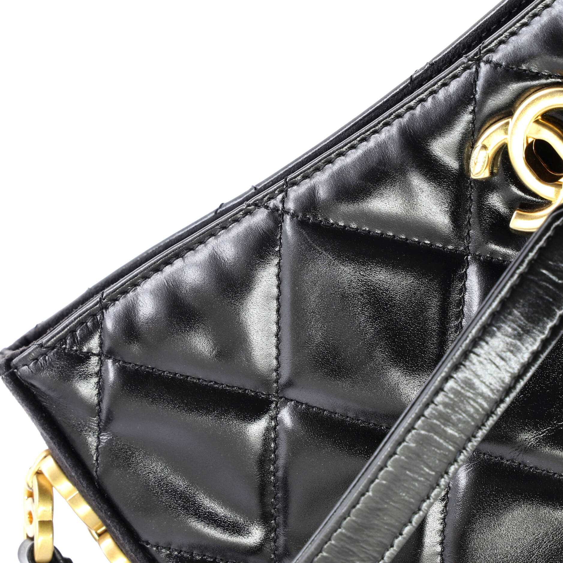Tiny CC Link Hobo Quilted Shiny Calfskin and Suede Medium - Image 6