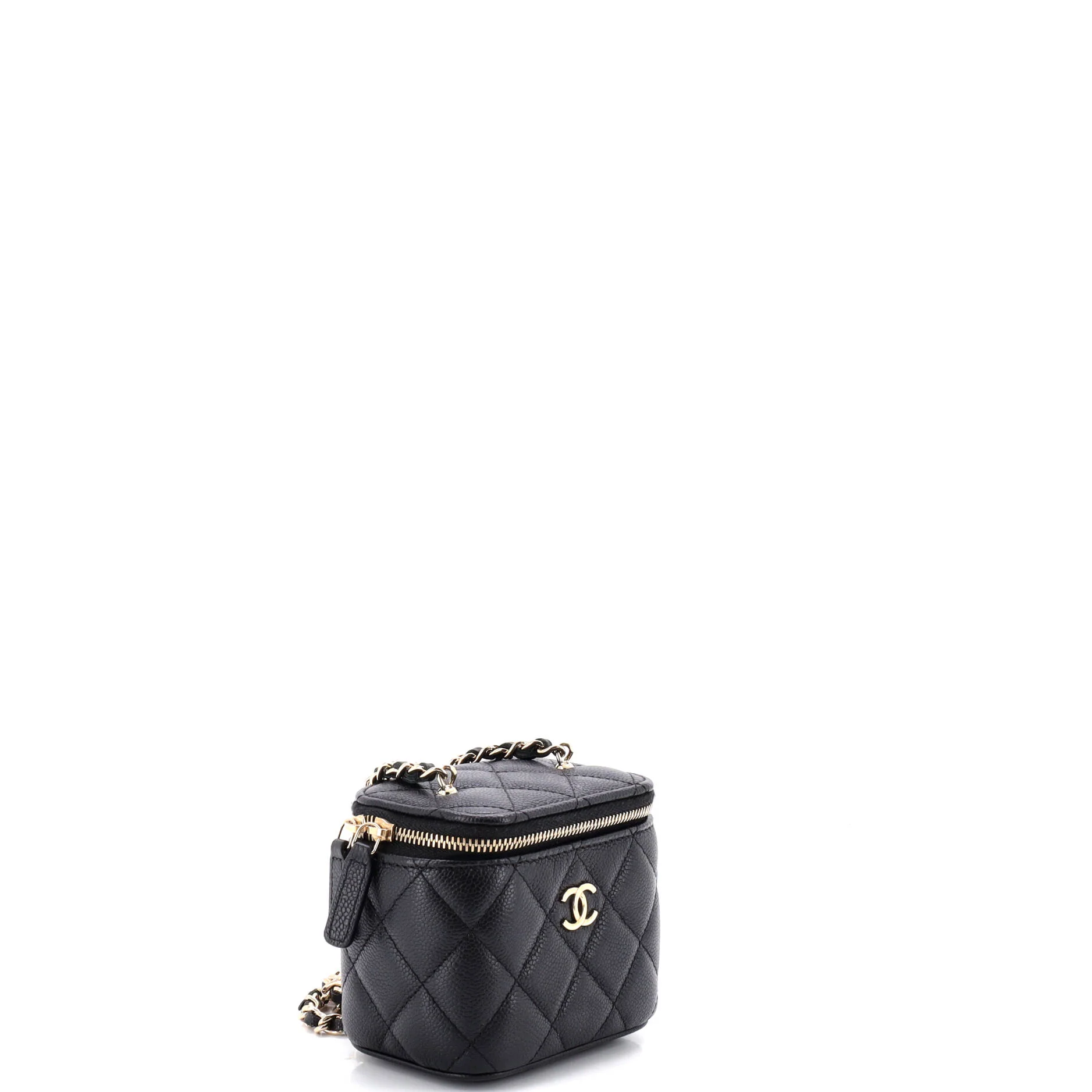 Tiny CC Link Vanity Case with Chain Quilted Caviar Mini - Image 3