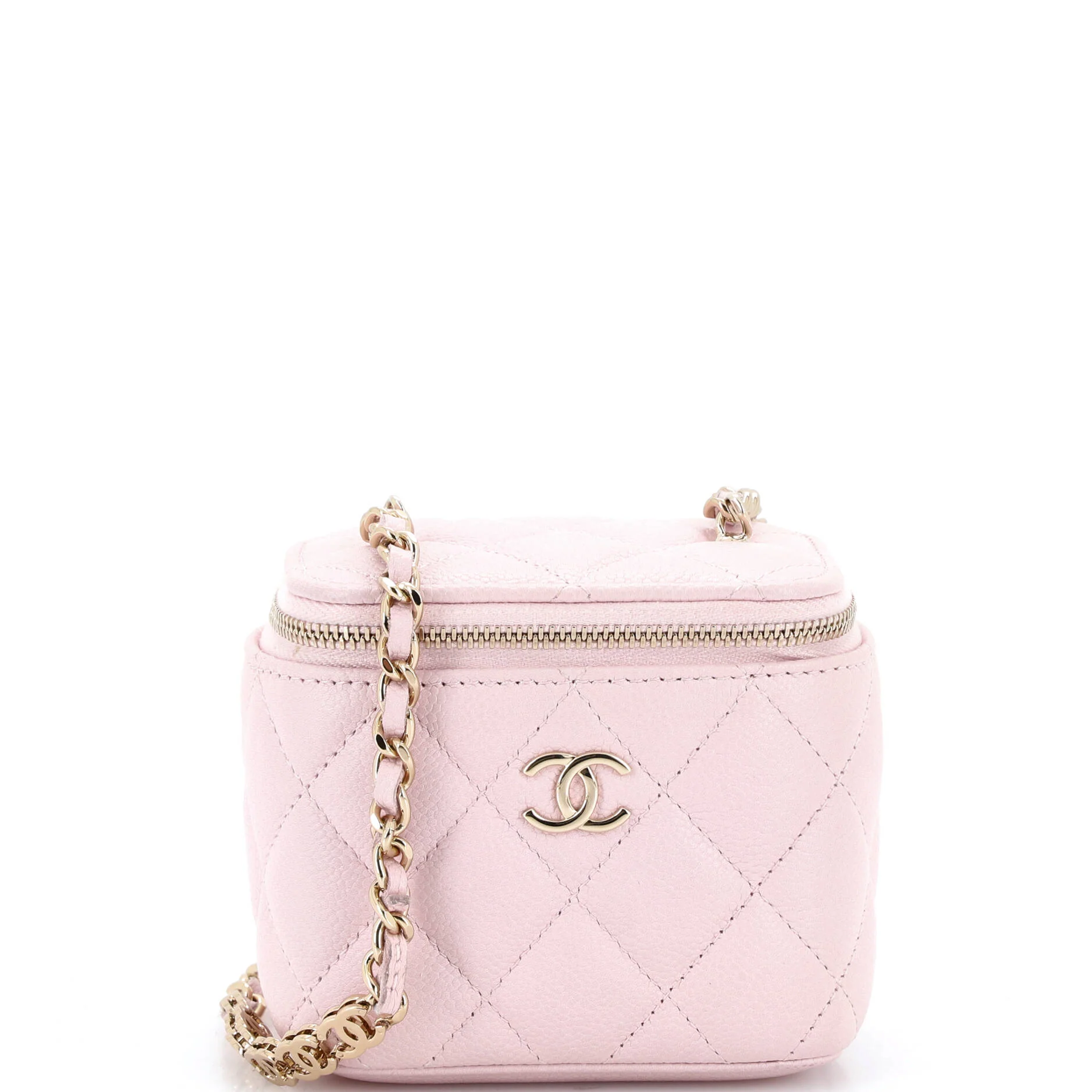 Tiny CC Link Vanity Case with Chain Quilted Caviar Mini