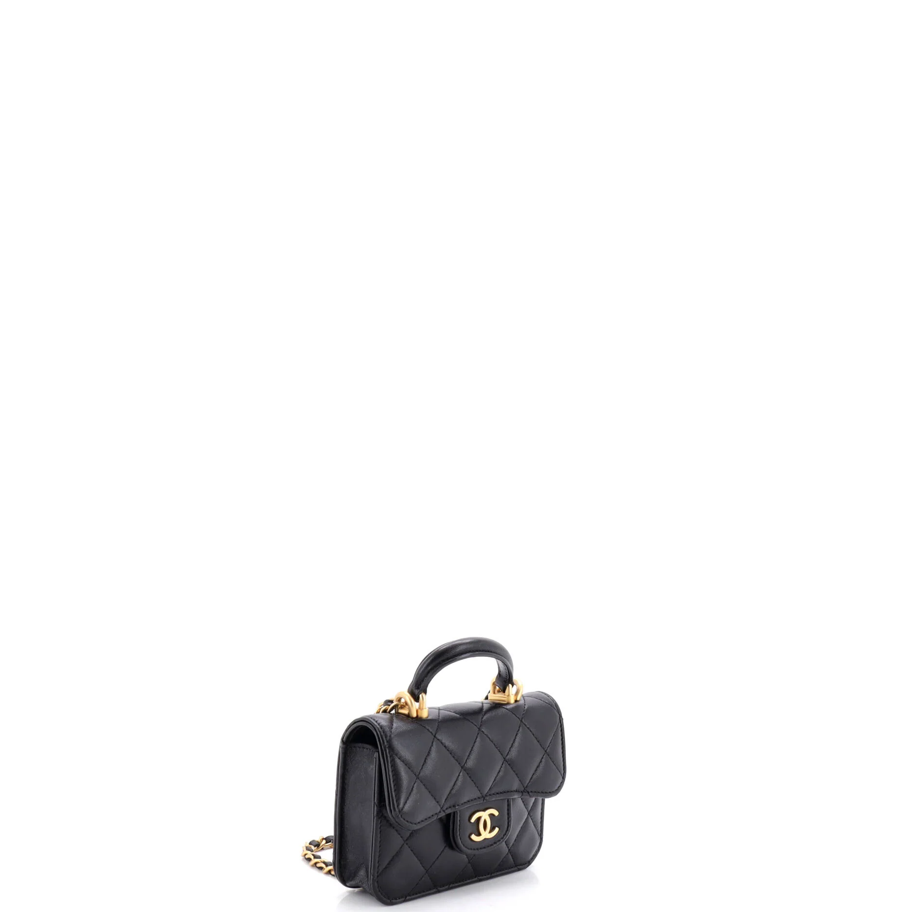 Top Handle Flap Coin Purse with Chain Quilted Lambskin - Image 2