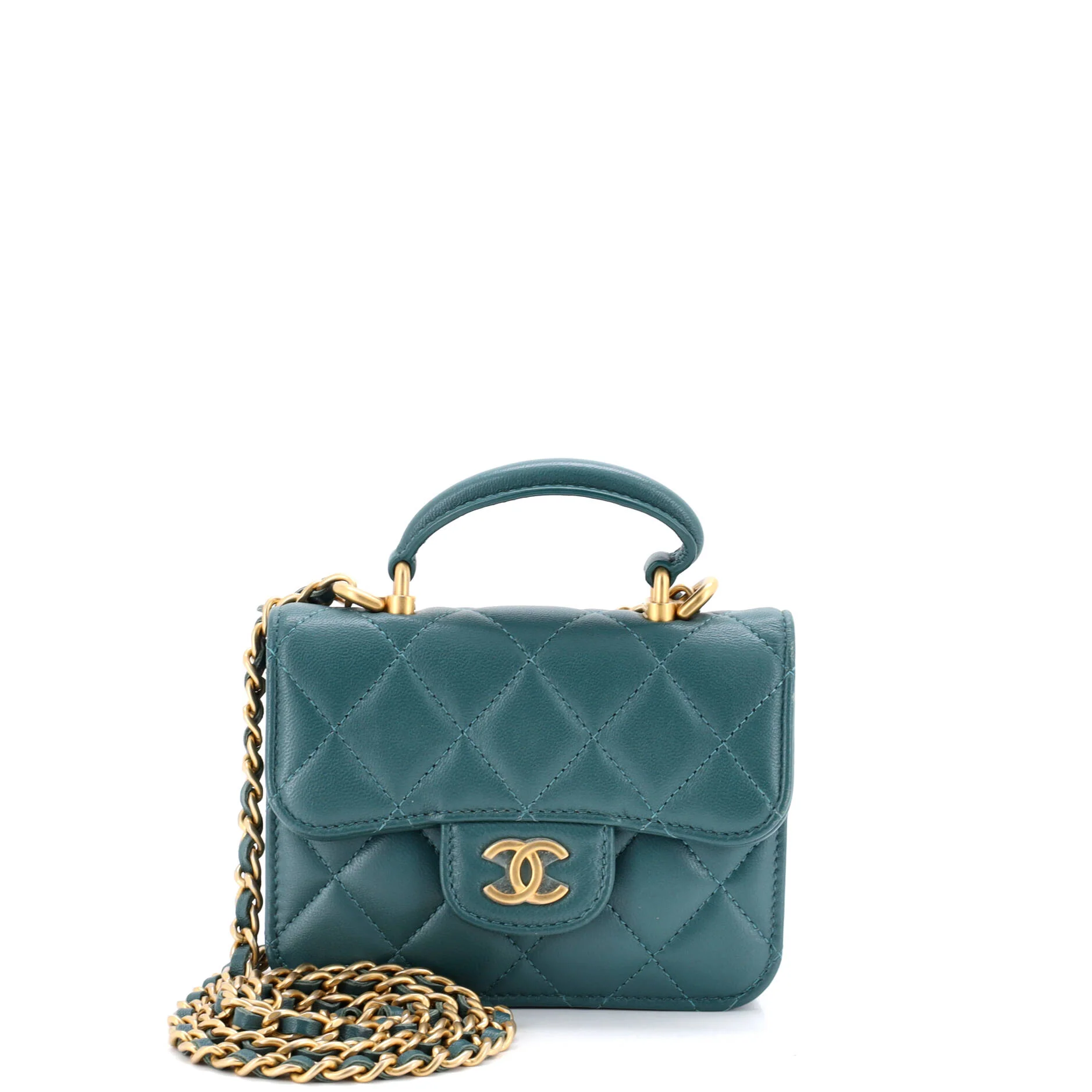 Top Handle Flap Coin Purse with Chain Quilted Lambskin