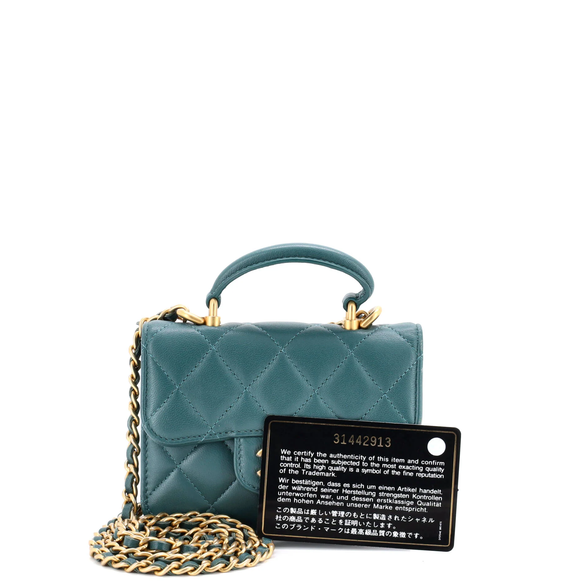 Top Handle Flap Coin Purse with Chain Quilted Lambskin - Image 2