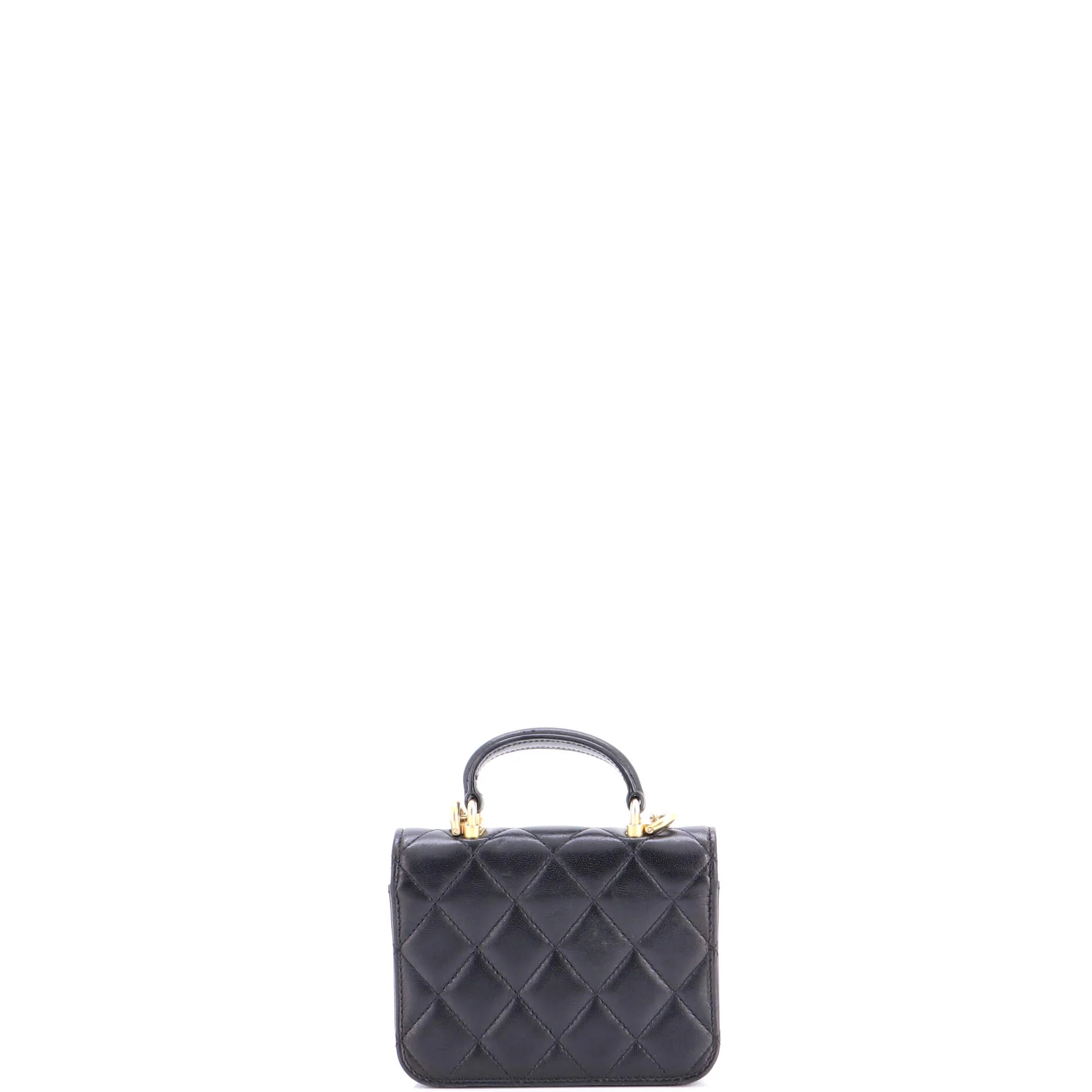 Top Handle Flap Coin Purse with Chain Quilted Lambskin - Image 4