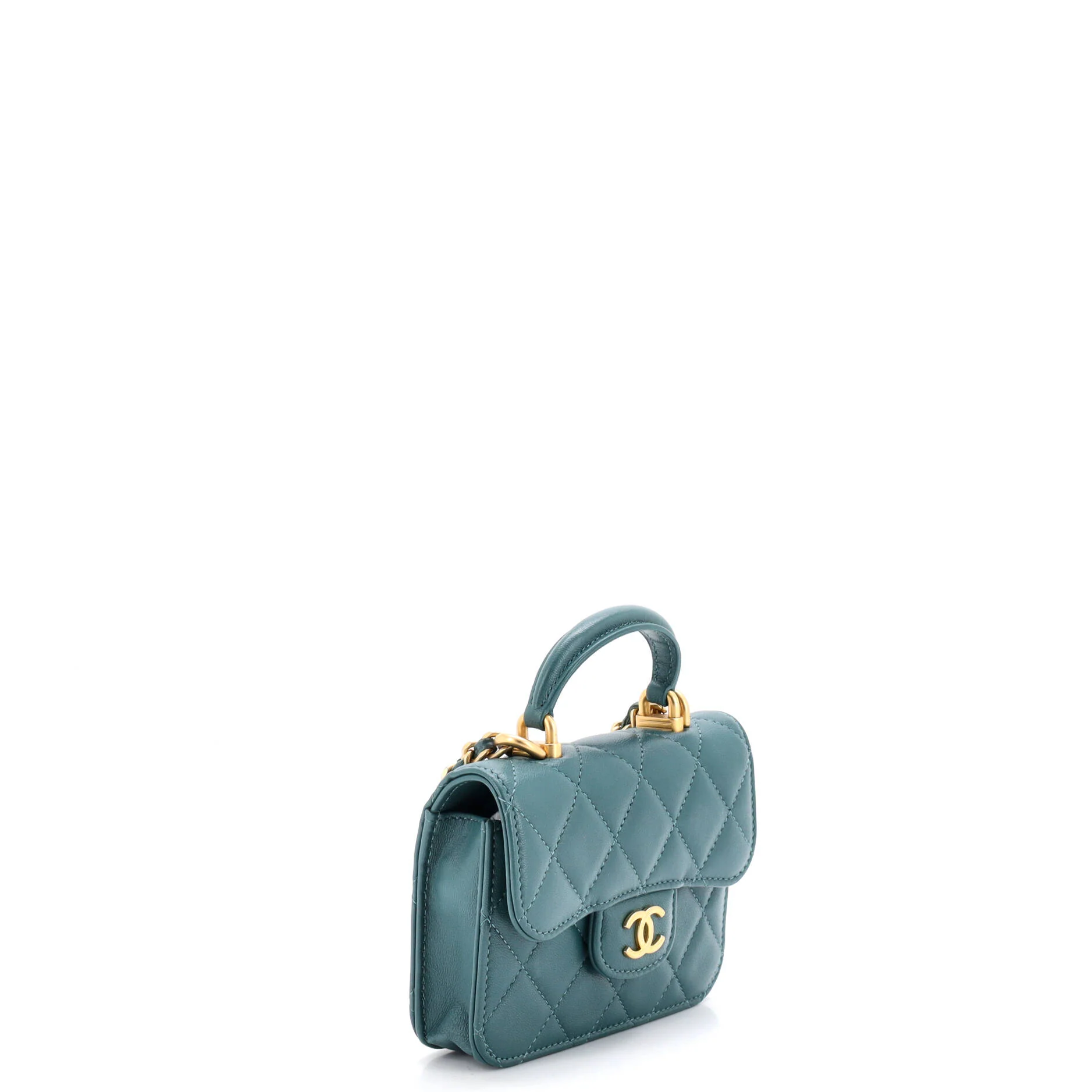 Top Handle Flap Coin Purse with Chain Quilted Lambskin - Image 2