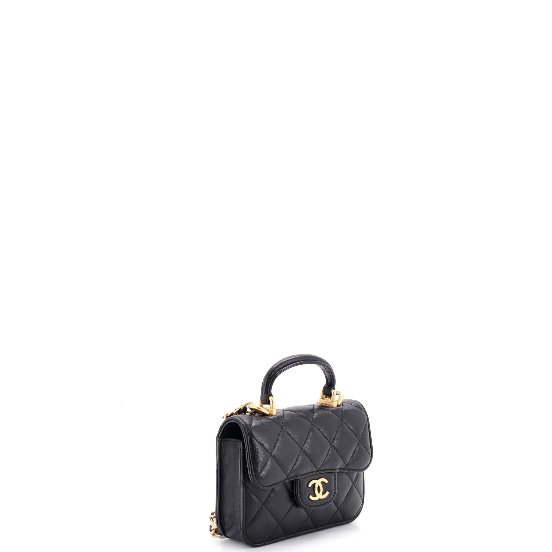Top Handle Flap Coin Purse with Chain Quilted Lambskin - Image 2