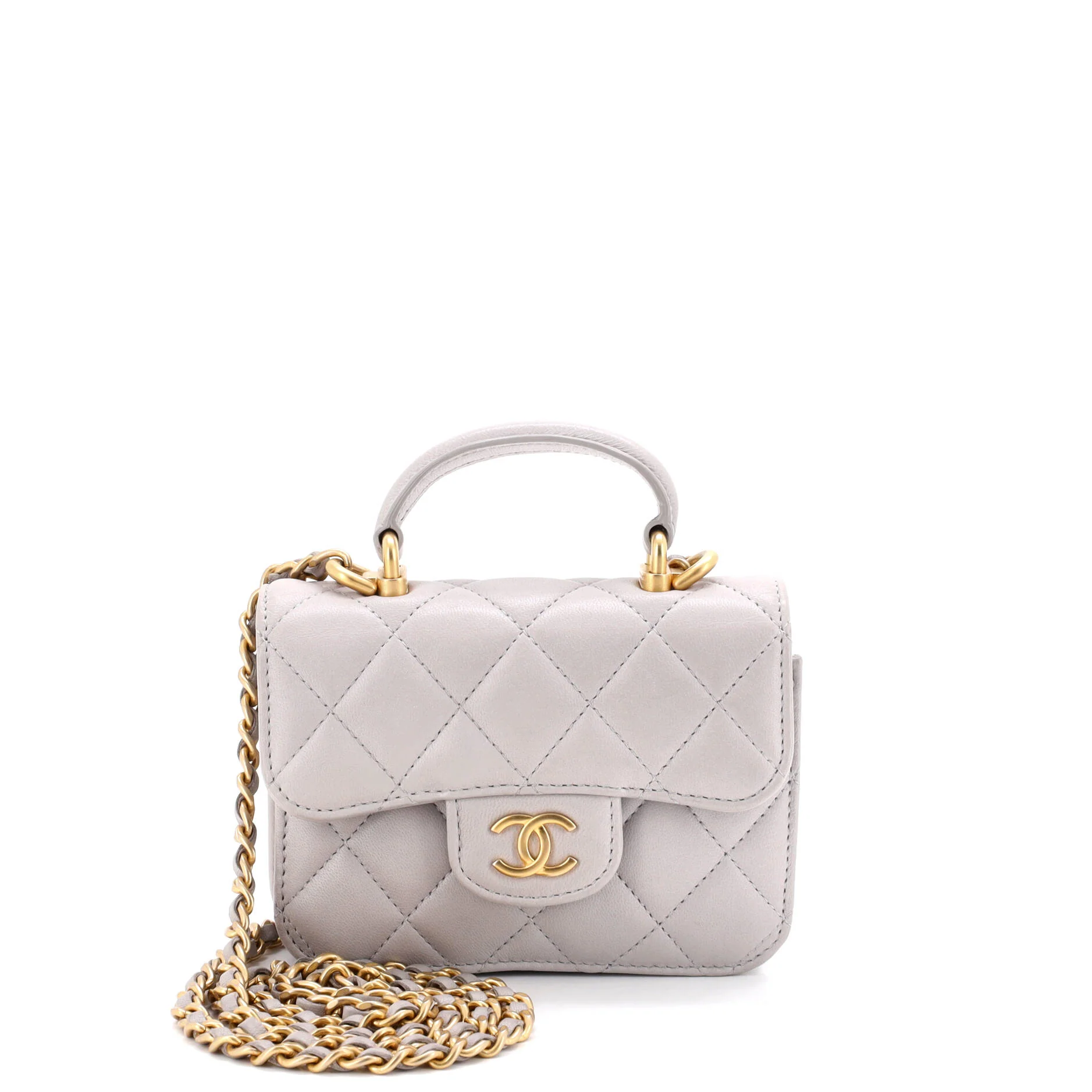 Top Handle Flap Coin Purse with Chain Quilted Lambskin