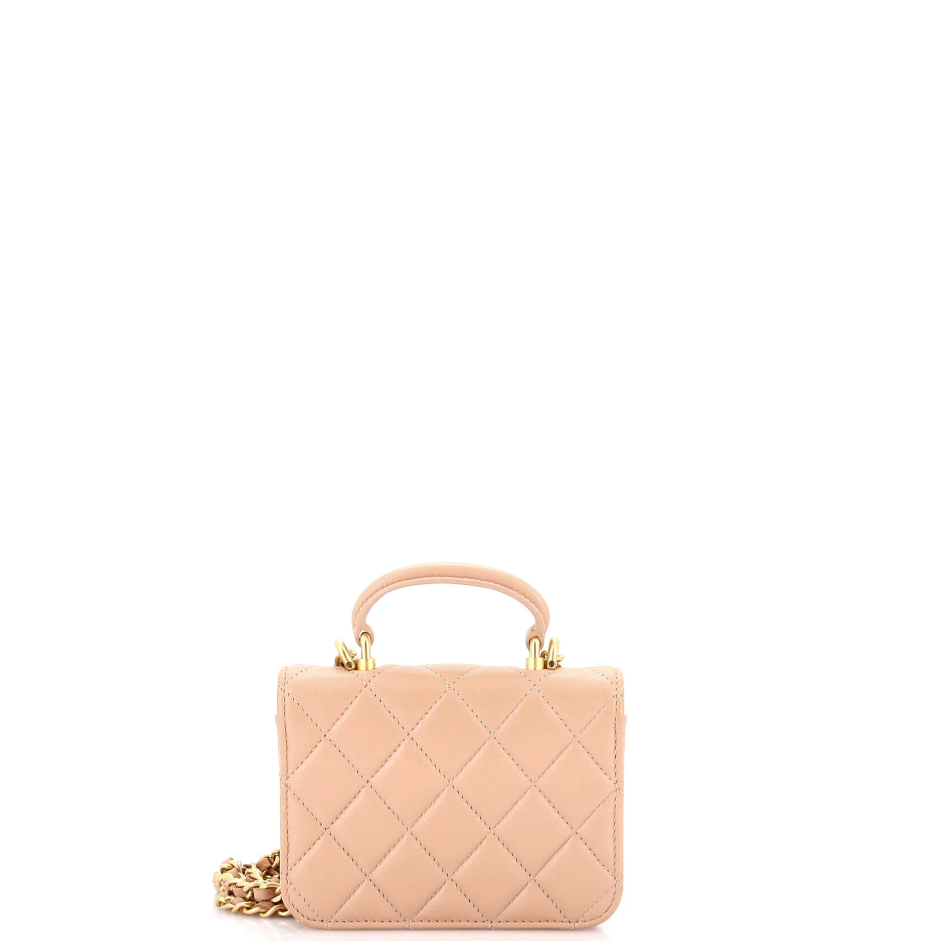 Top Handle Flap Coin Purse with Chain Quilted Lambskin - Image 3