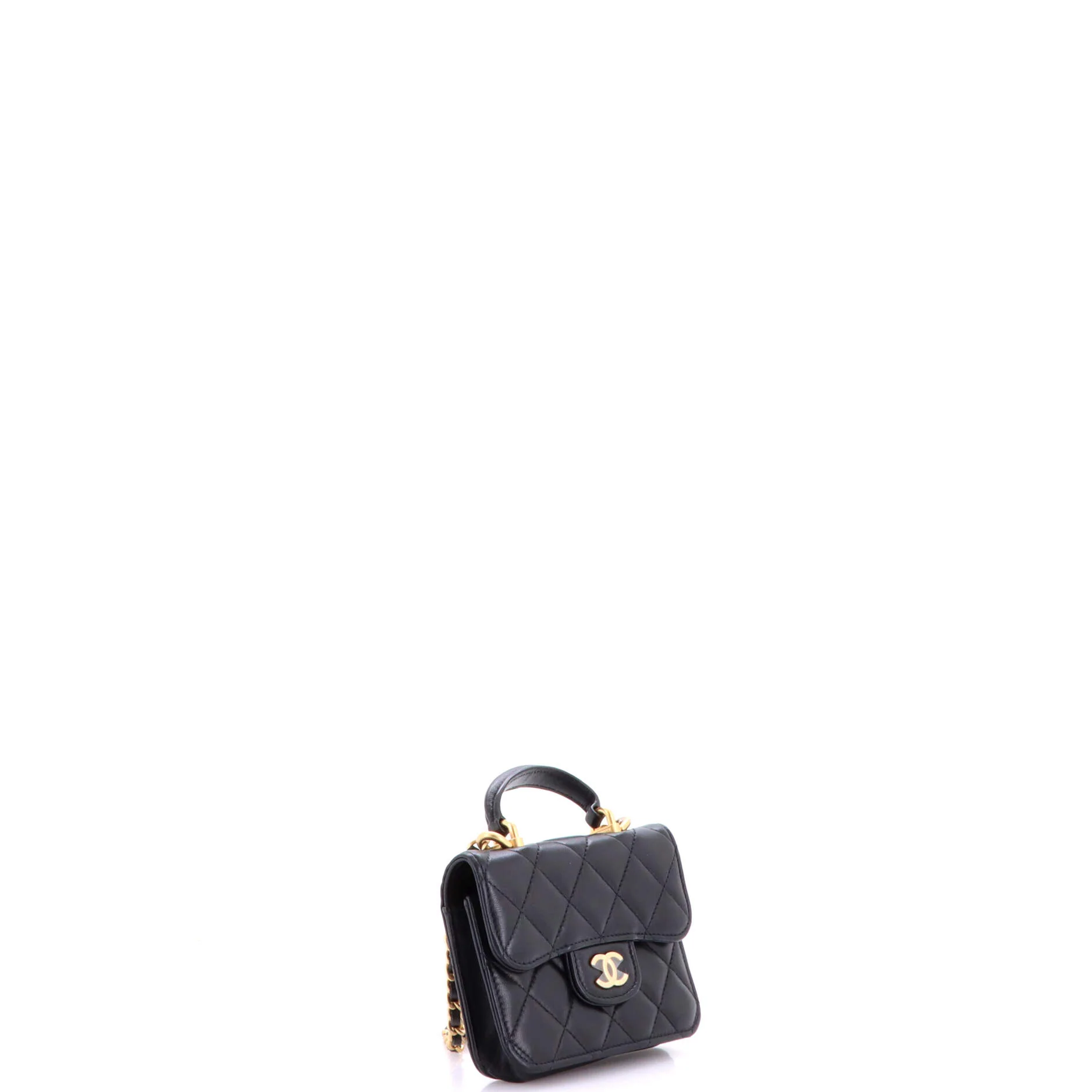 Top Handle Flap Coin Purse with Chain Quilted Lambskin - Image 2