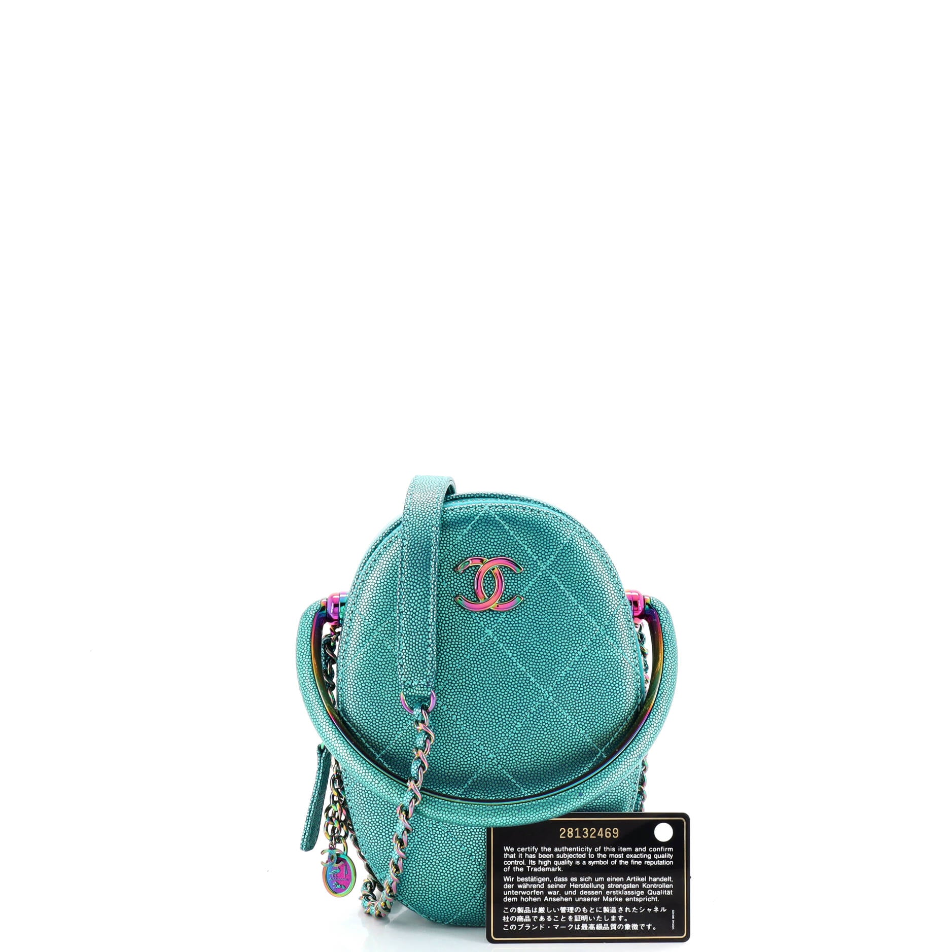 Top Handle Oval Vanity Case with Chain Quilted Iridescent Caviar with Gradient Hardware - Image 2