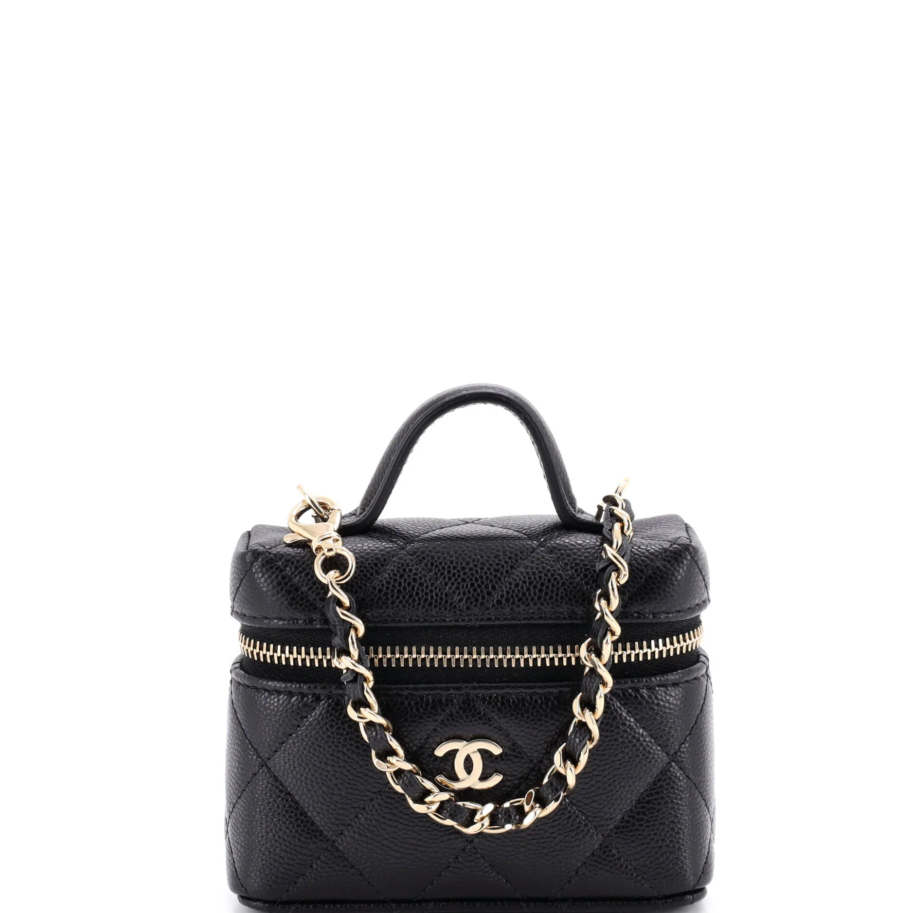 Top Handle Vanity Case Bag Charm Quilted Caviar Micro