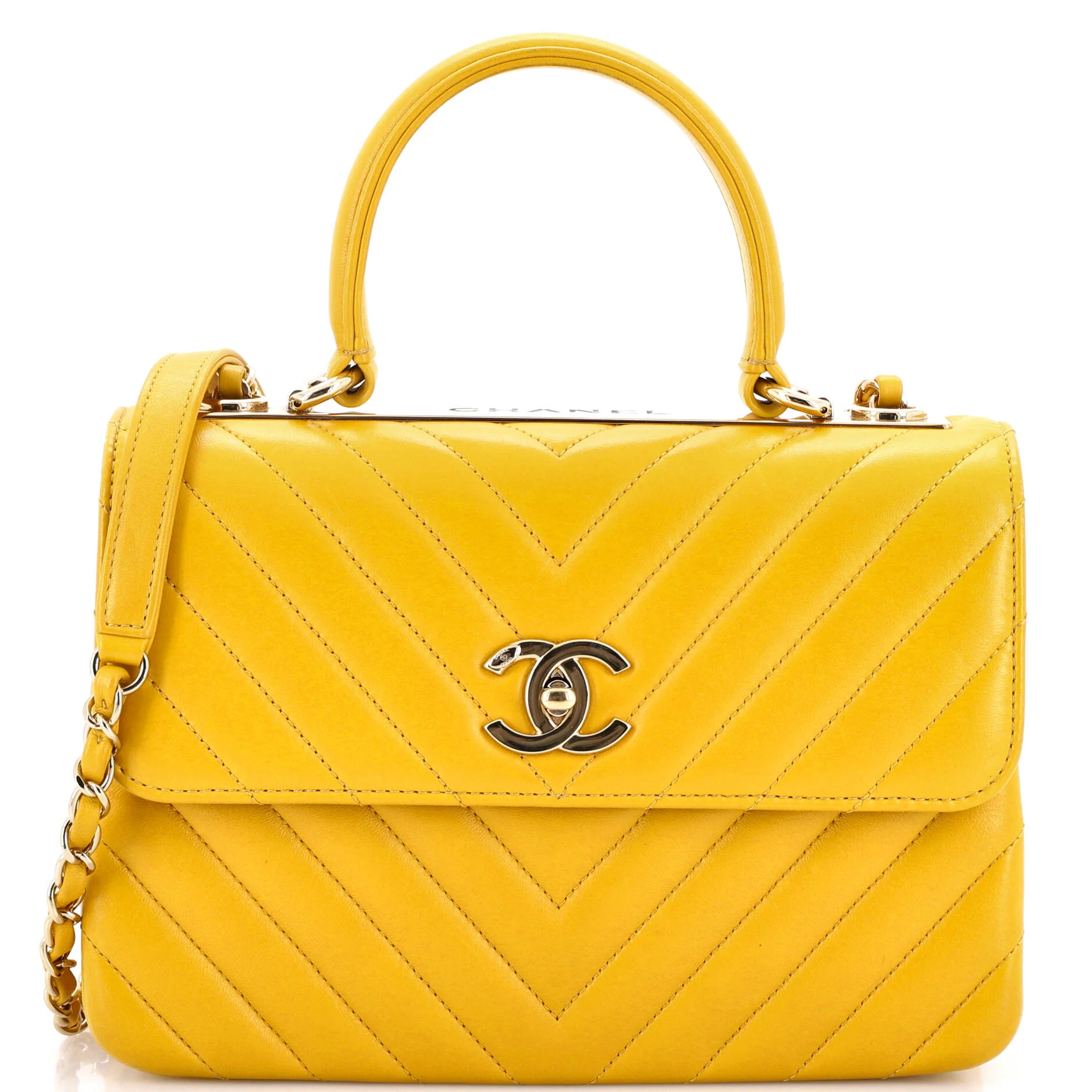 Trendy CC Top Handle Bag Chevron Lambskin Small