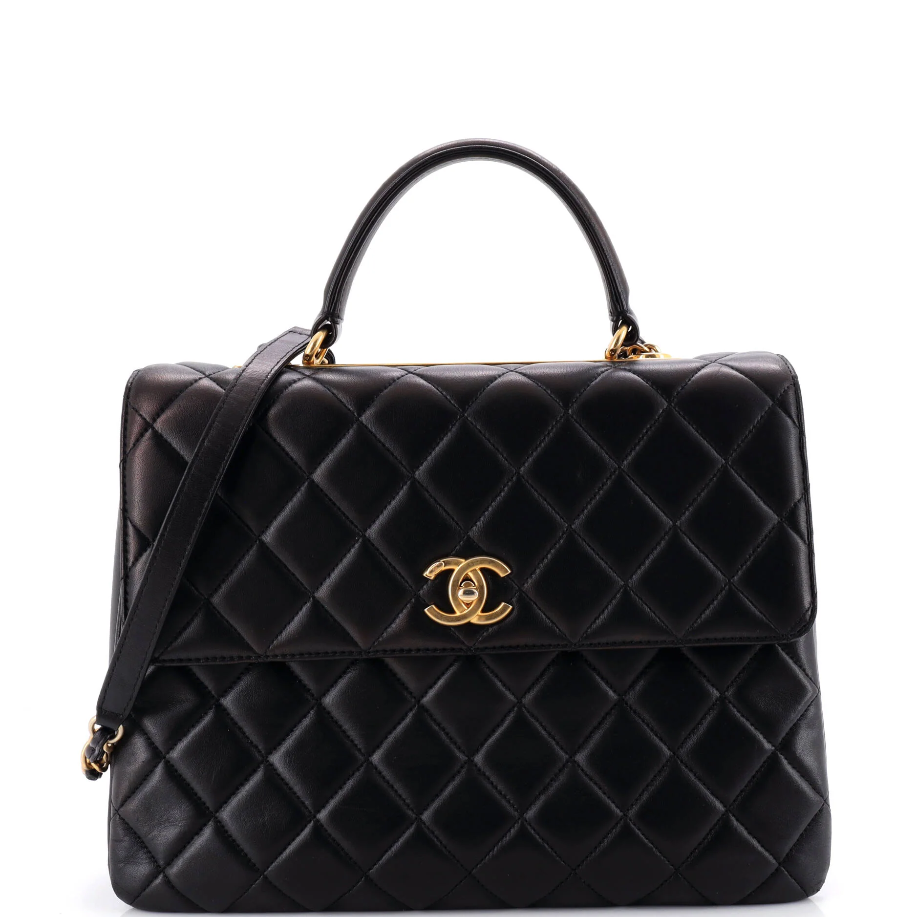 Trendy CC Top Handle Bag Quilted Lambskin Large