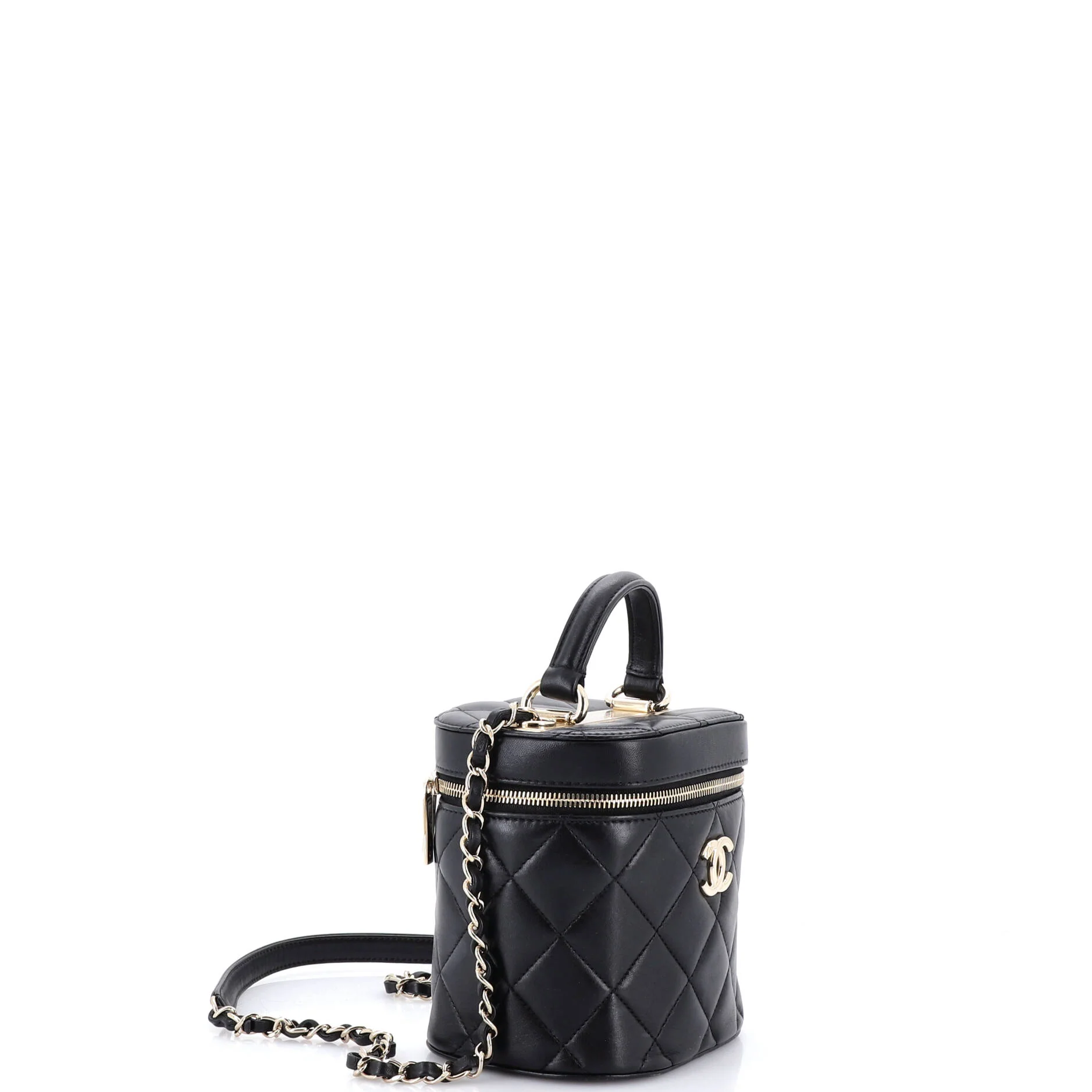 Trendy CC Top Handle Vanity Case Quilted Lambskin Small - Image 3