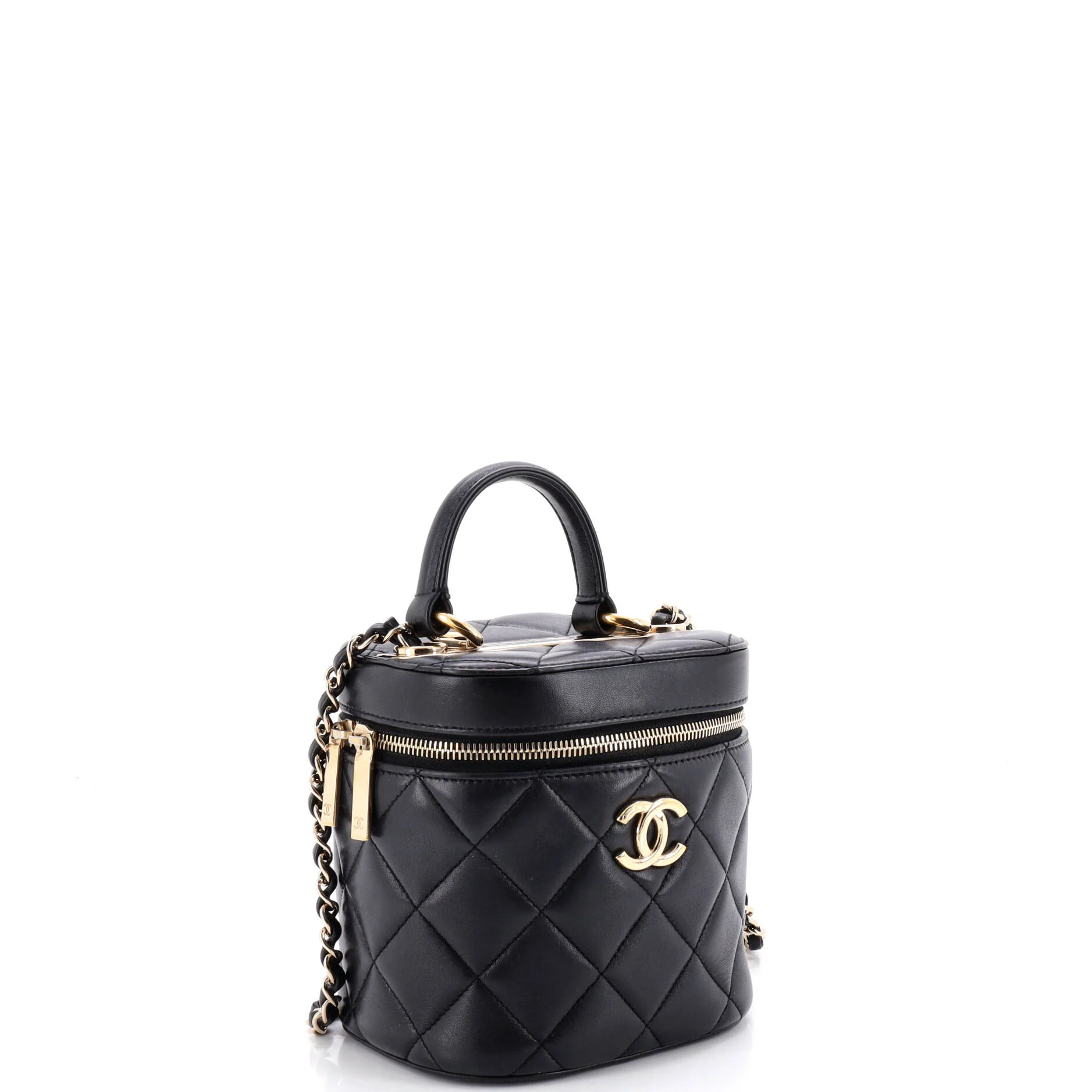 Trendy CC Top Handle Vanity Case Quilted Lambskin Small - Image 2