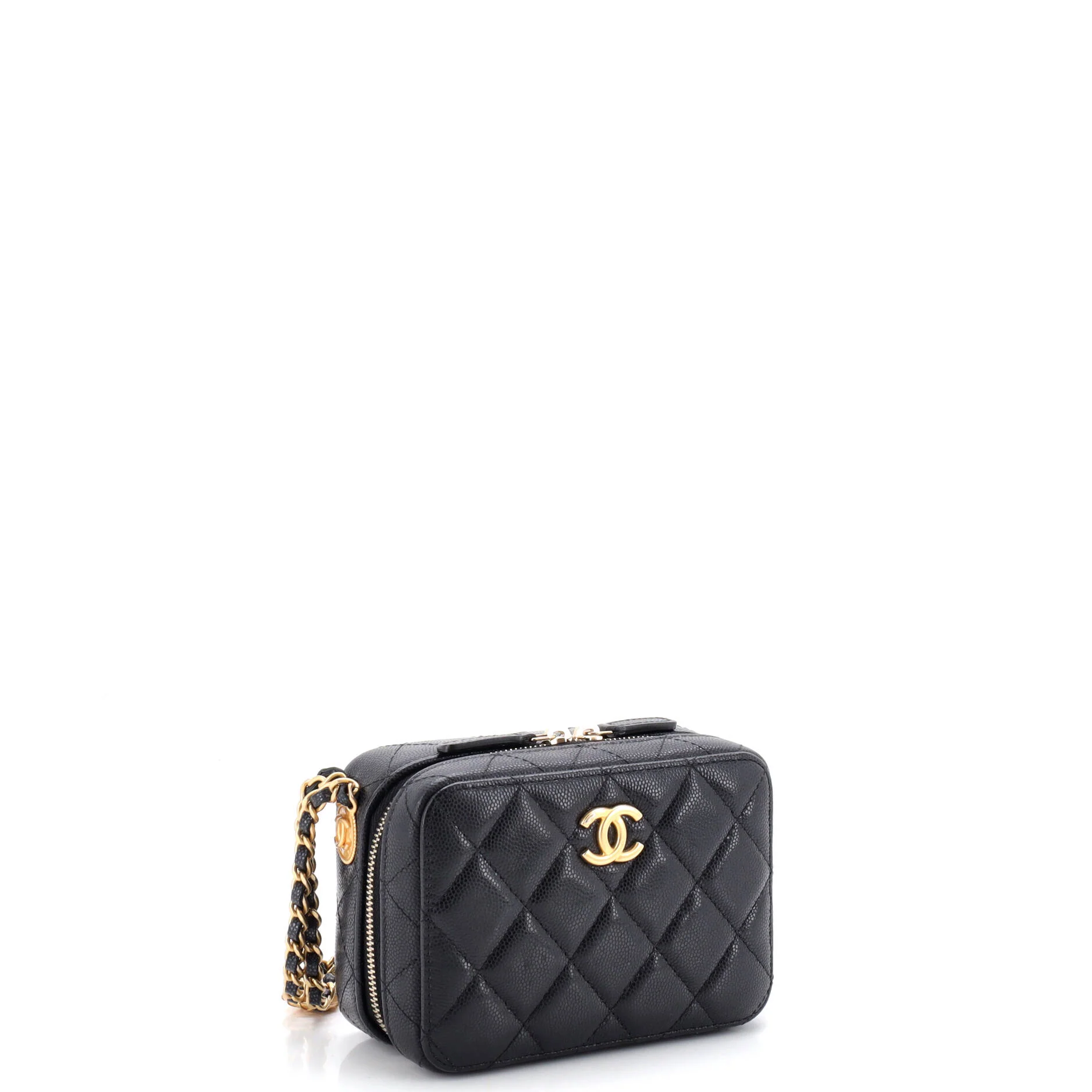 Twist Your Buttons Zip Around Vanity Case with Chain Quilted Caviar - Image 2