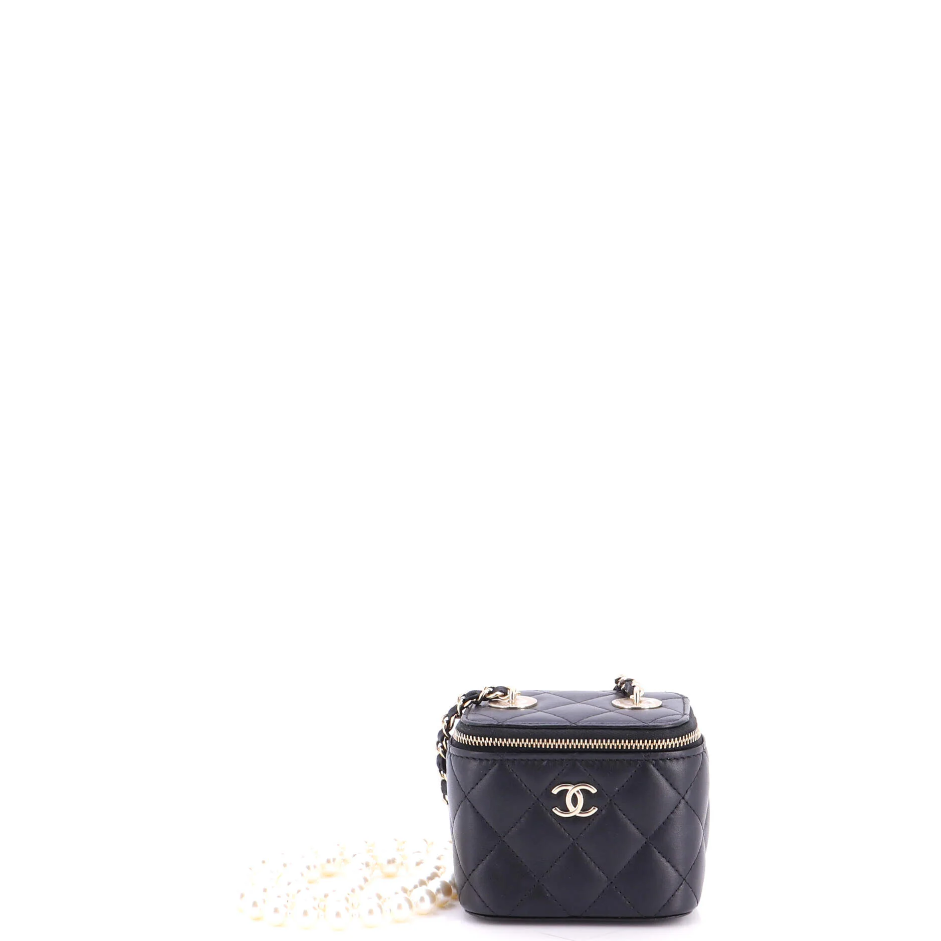 Vanity Case with Pearl Chain Quilted Lambskin Mini