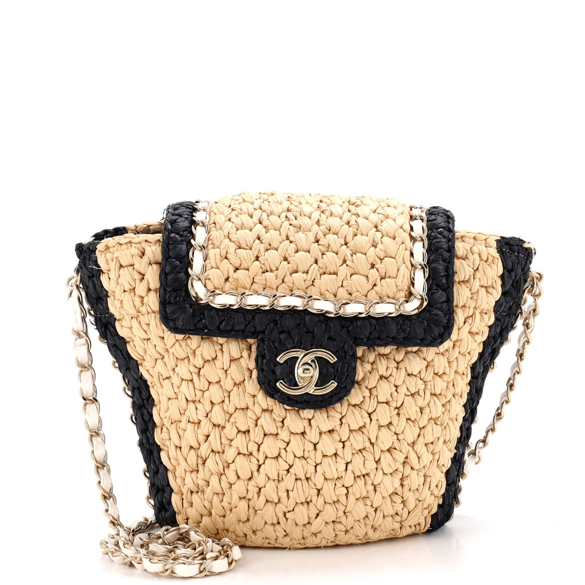 Venice Beach Basket Flap Bag Braided Raffia Small