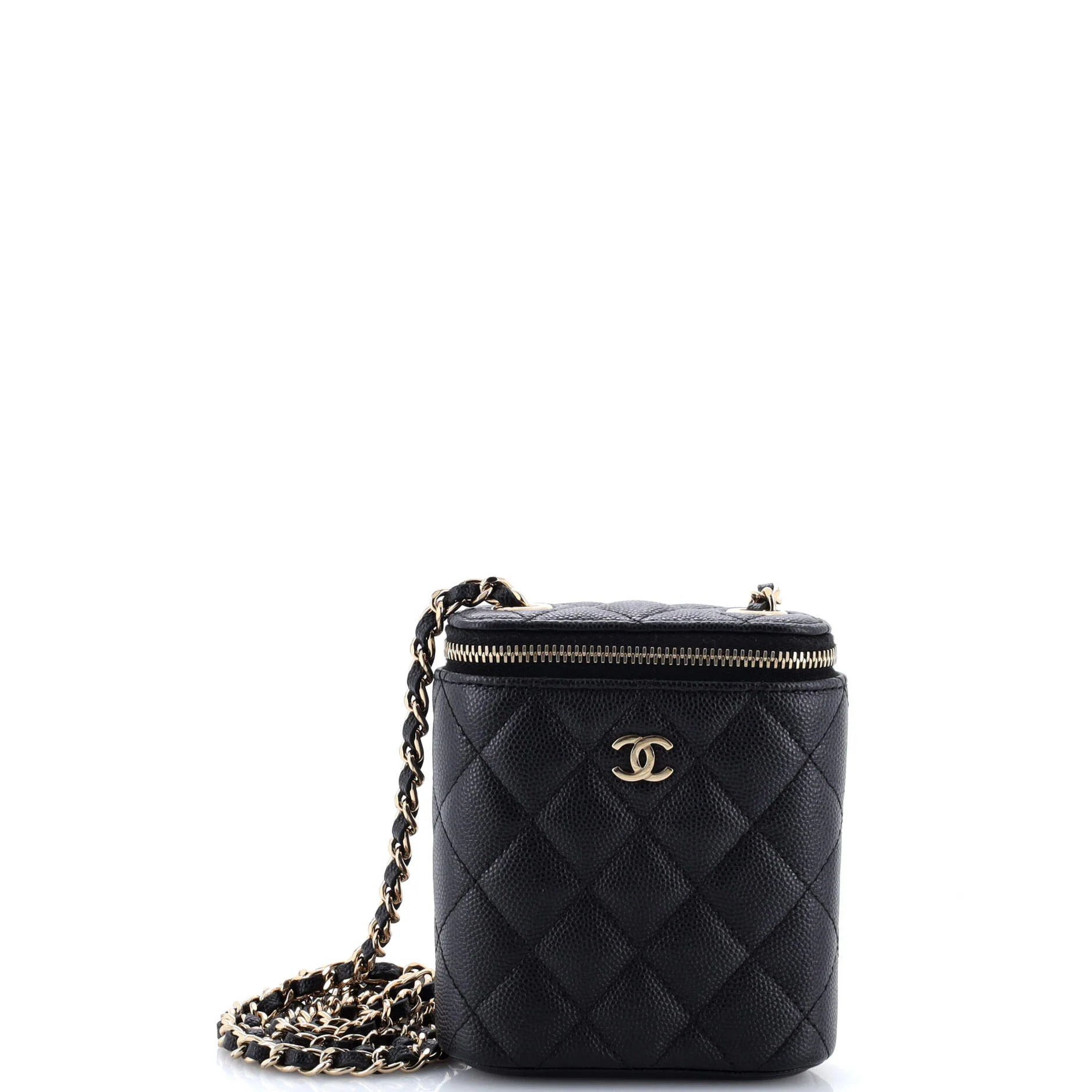 Vertical Classic Vanity Case with Chain Quilted Caviar Mini