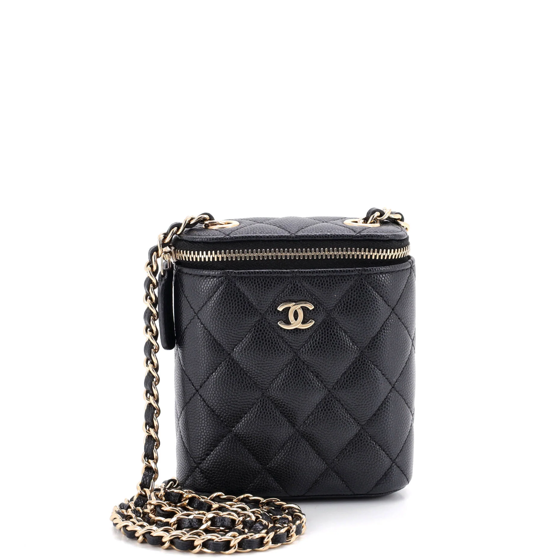 Vertical Classic Vanity Case with Chain Quilted Caviar Mini