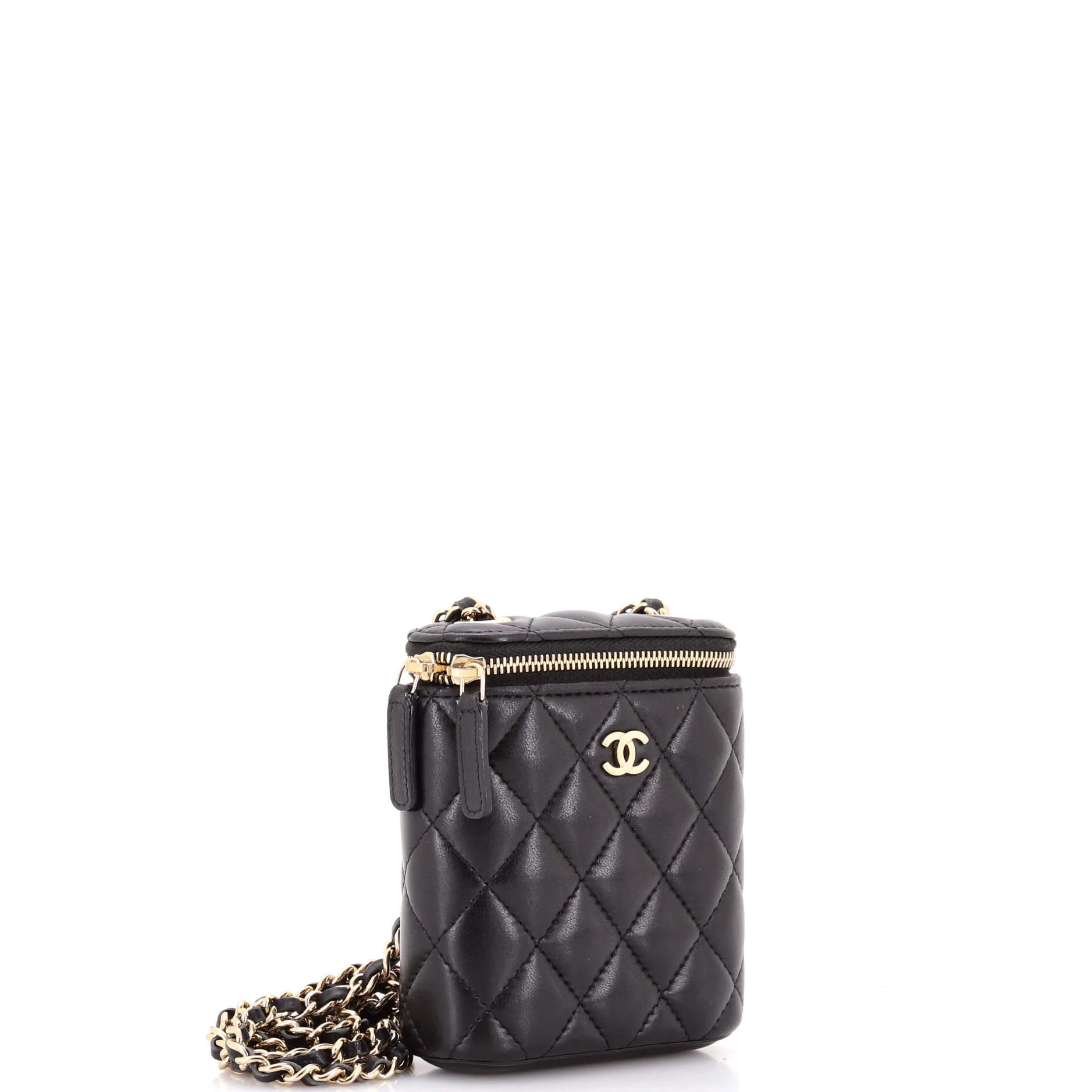 Vertical Classic Vanity Case with Chain Quilted Caviar Small - Image 2