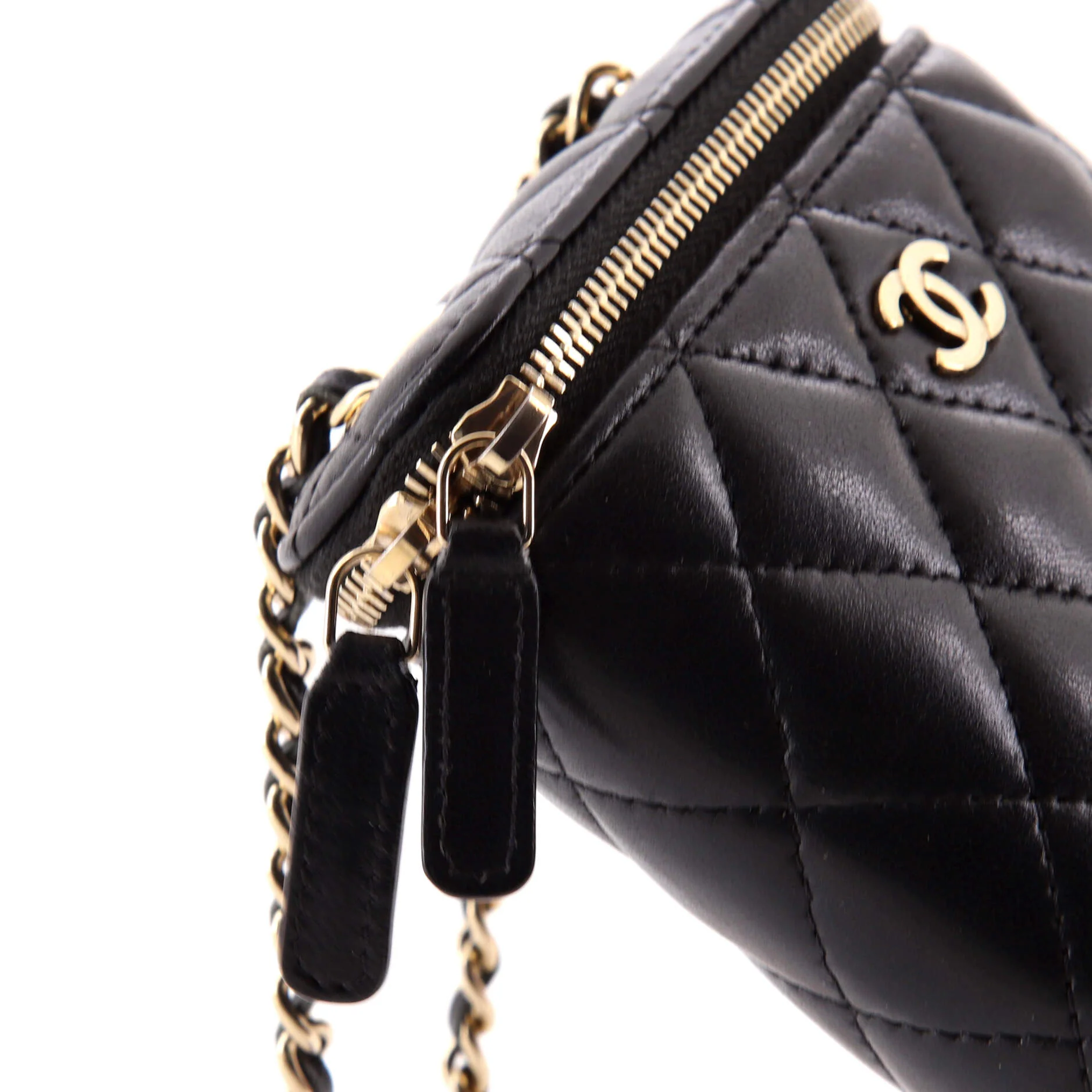 Vertical Classic Vanity Case with Chain Quilted Caviar Small - Image 6